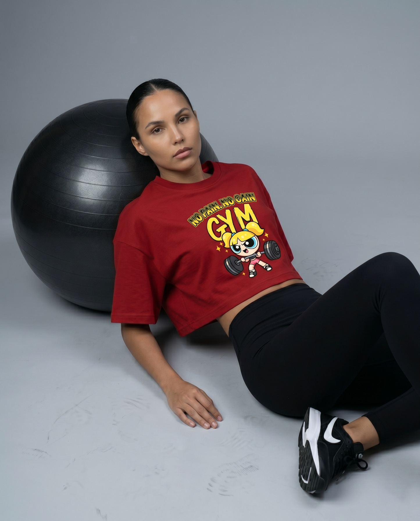 GRPHX No Pain No Gain gym oversized crop tee front view