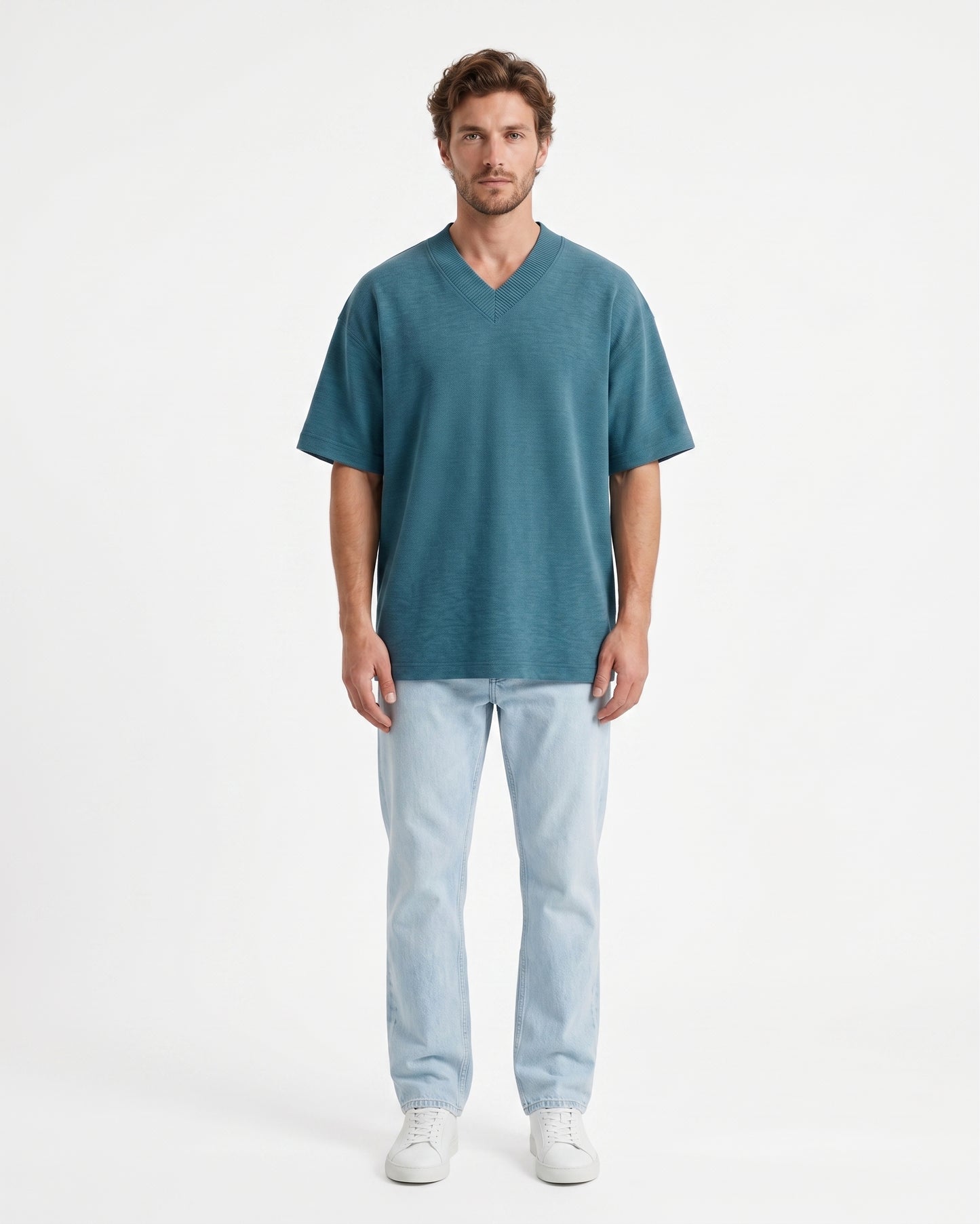Sea Pine Oversized V-Neck | 280 GSM Cotton Terry
