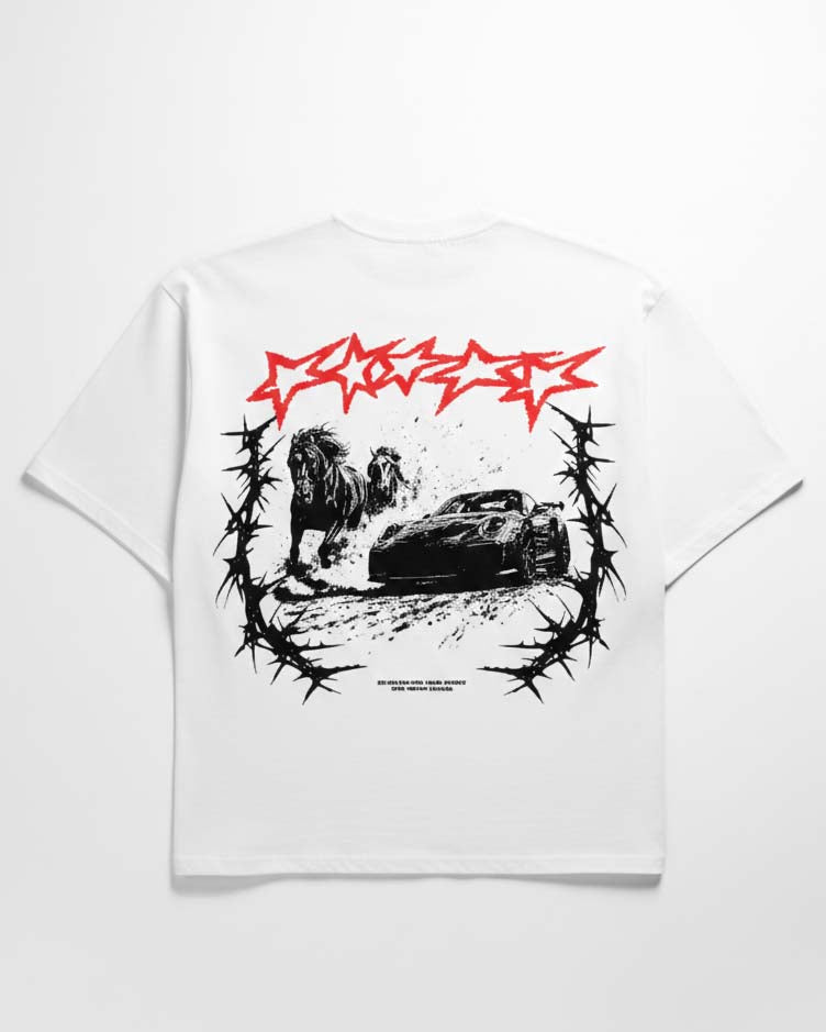 GRPHX Nitro Racing tee flat-lay back graphic detail – motorsport streetwear