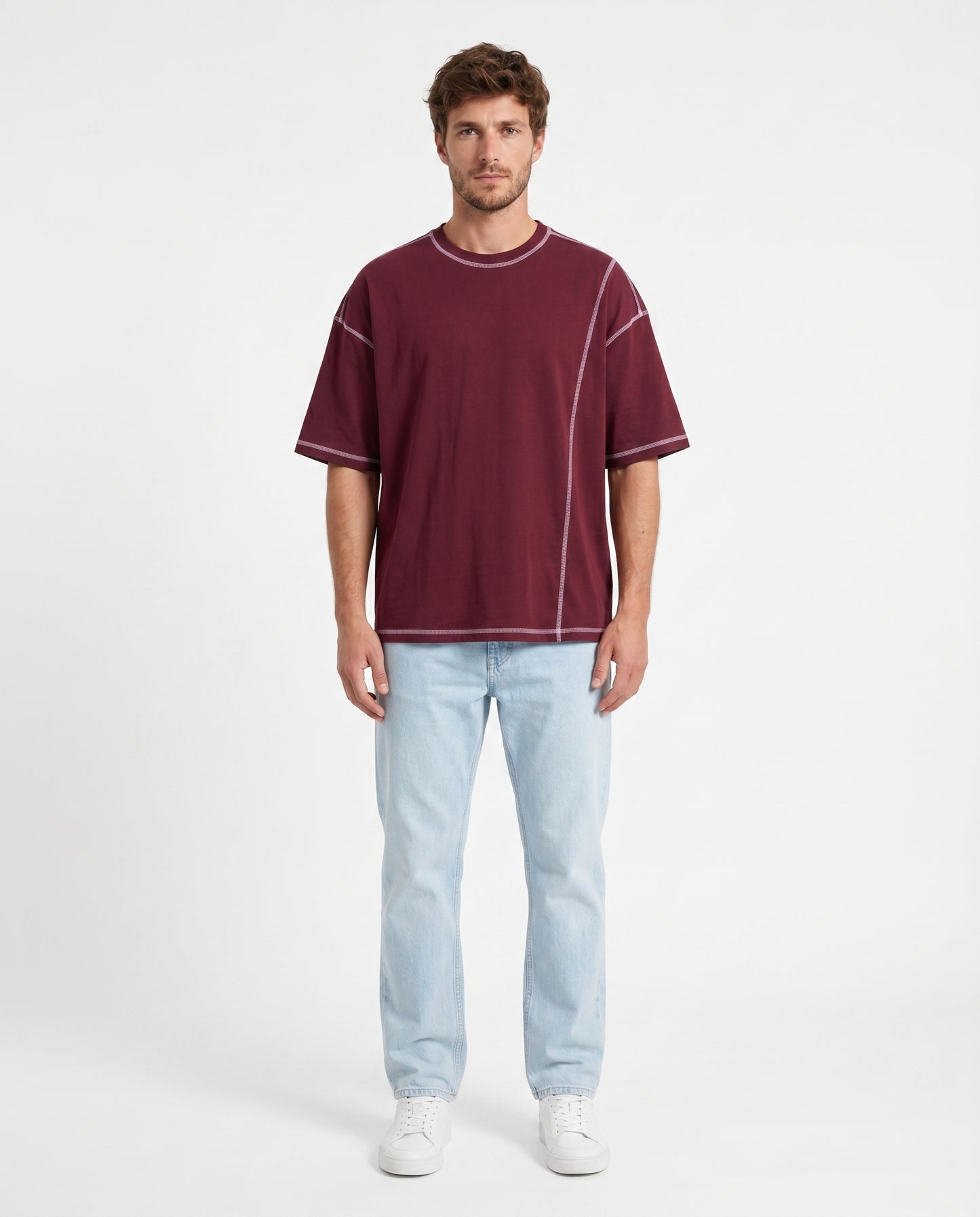 Maroon Deconstructed Seam Tee | 220 GSM Supima Cotton