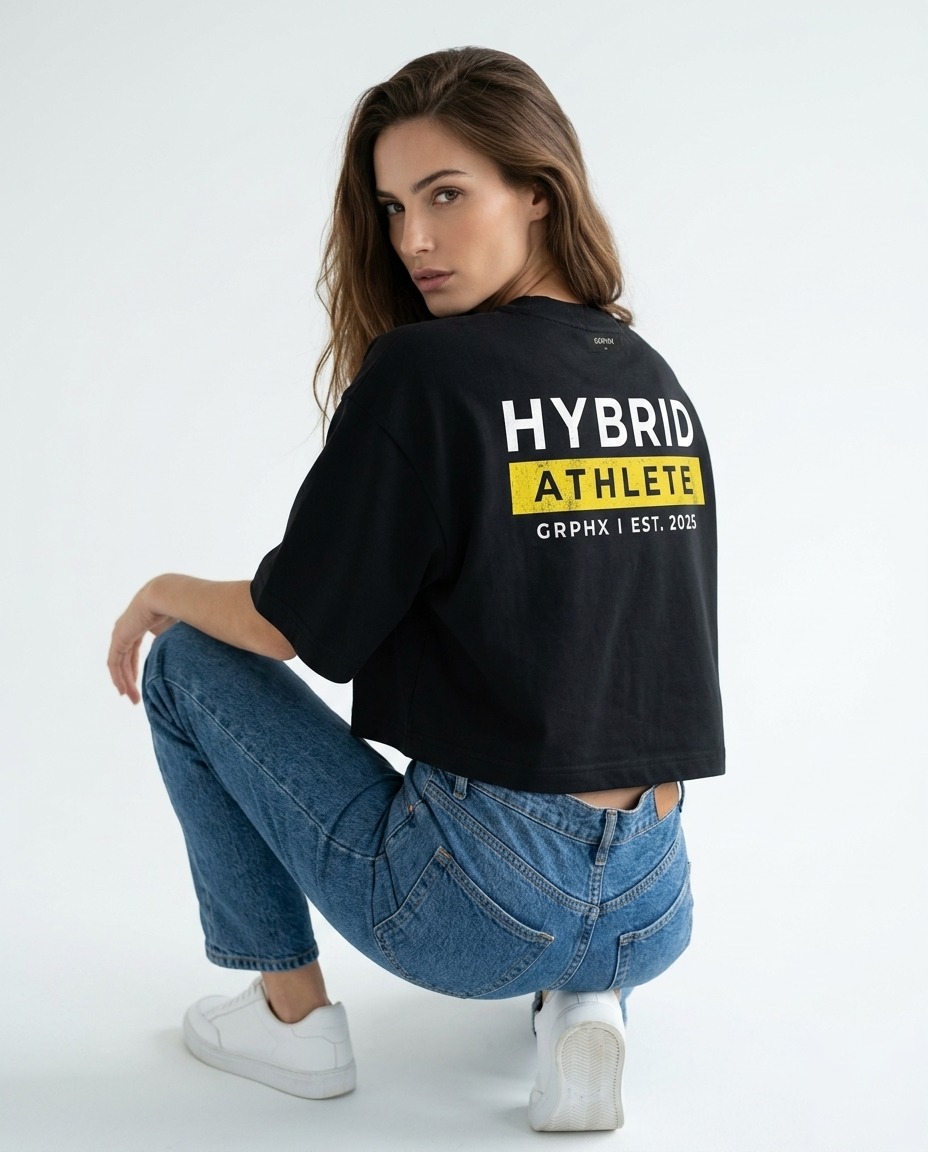 GRPHX Hybrid Athlete crop top back view – fitness statement
