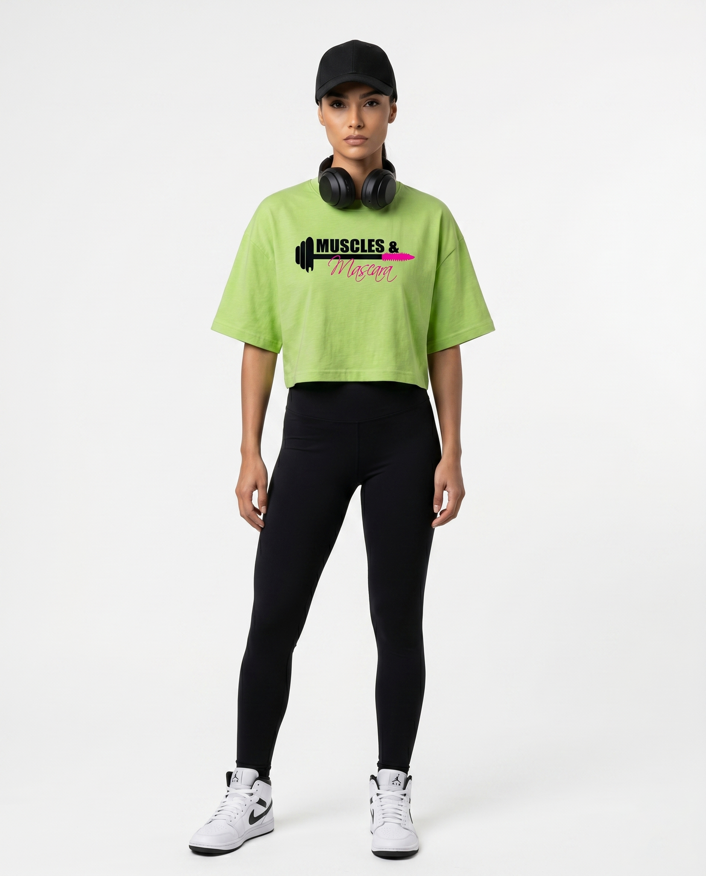 GRPHX Muscles and Mascara gym graphic oversized crop top front view