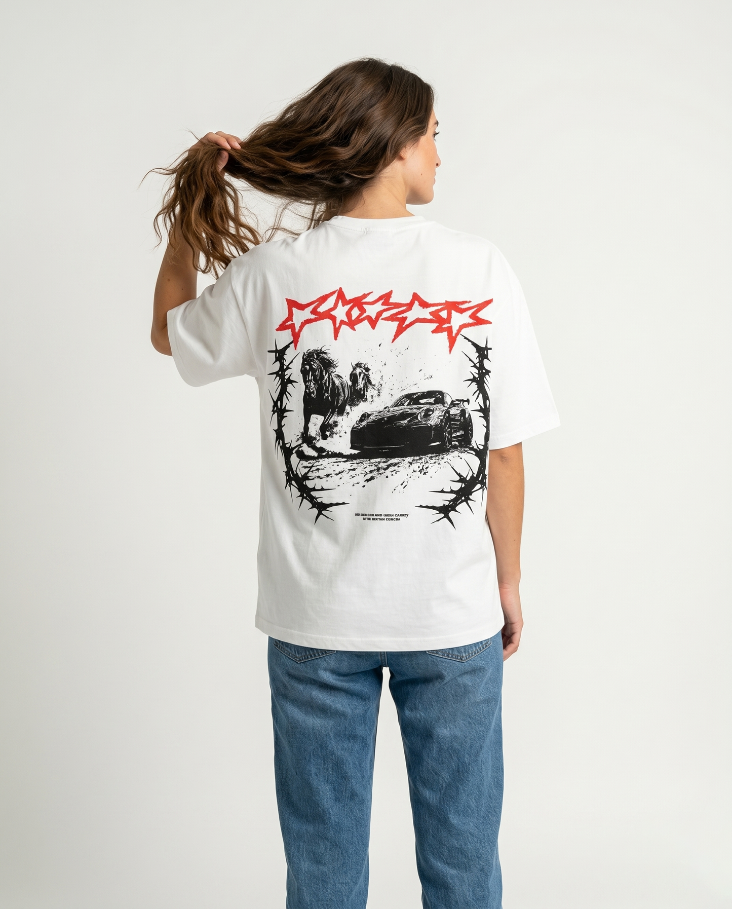 GRPHX Nitro Racing tee back graphic detail – motorsport streetwear