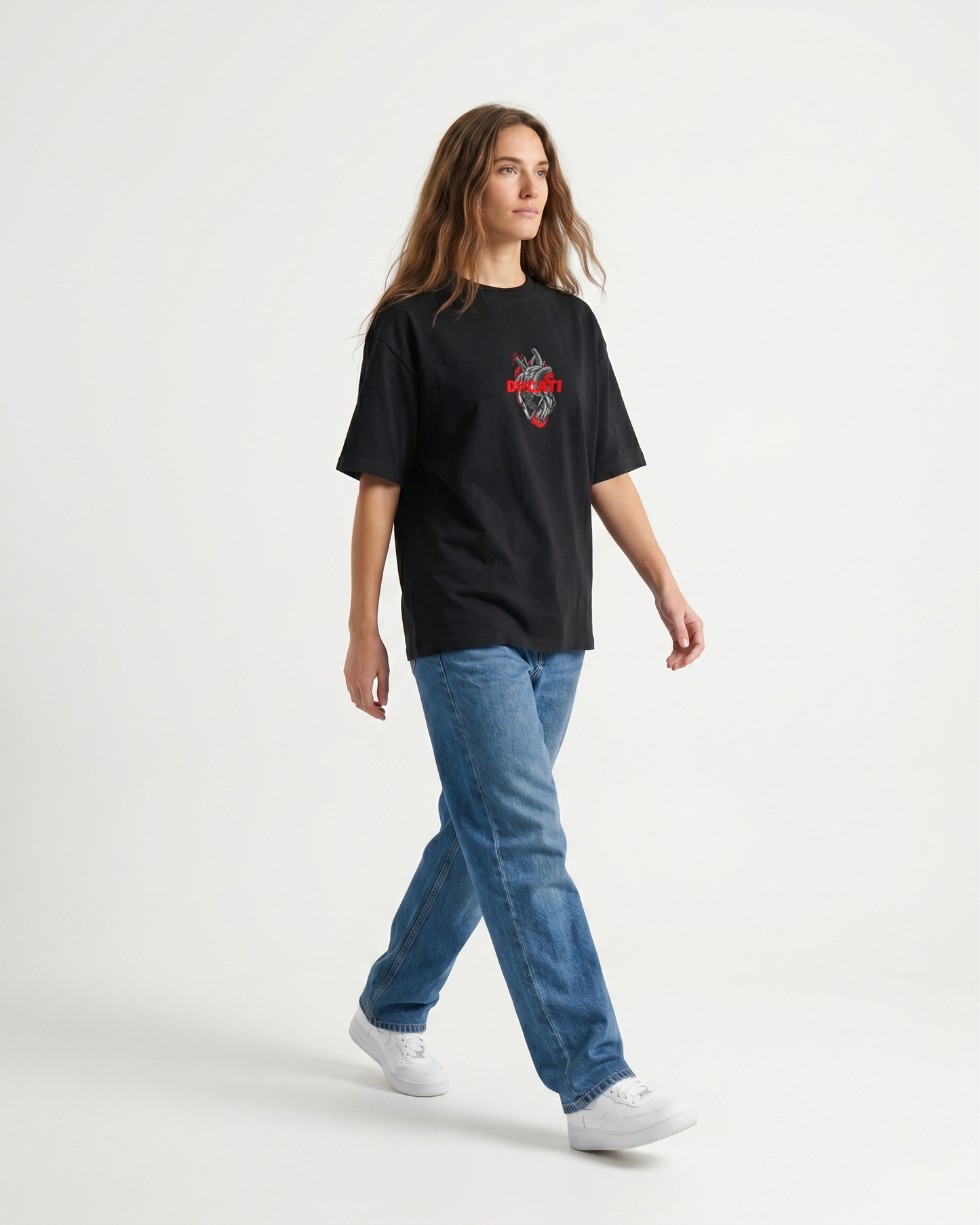 GRPHX Ducati V4S graphic tee side view – oversized fit