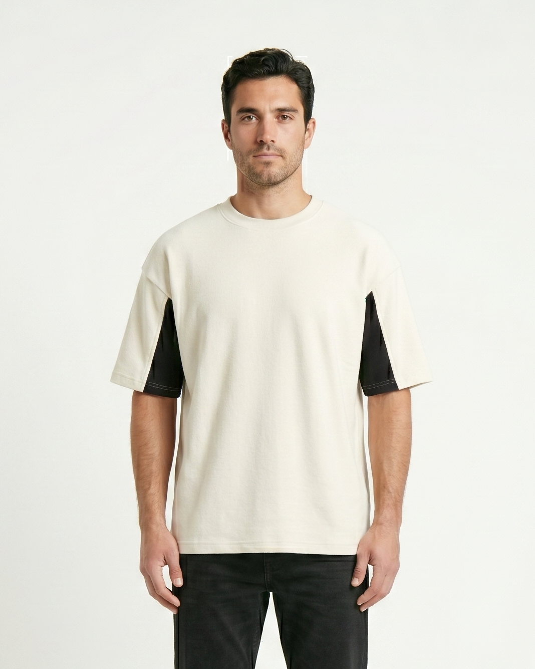 GRPHX GRPHX Artisan Premium Heavyweight Oversized Tee | Dual-Tone Urban Essential - White detail close-up premium streetwear India