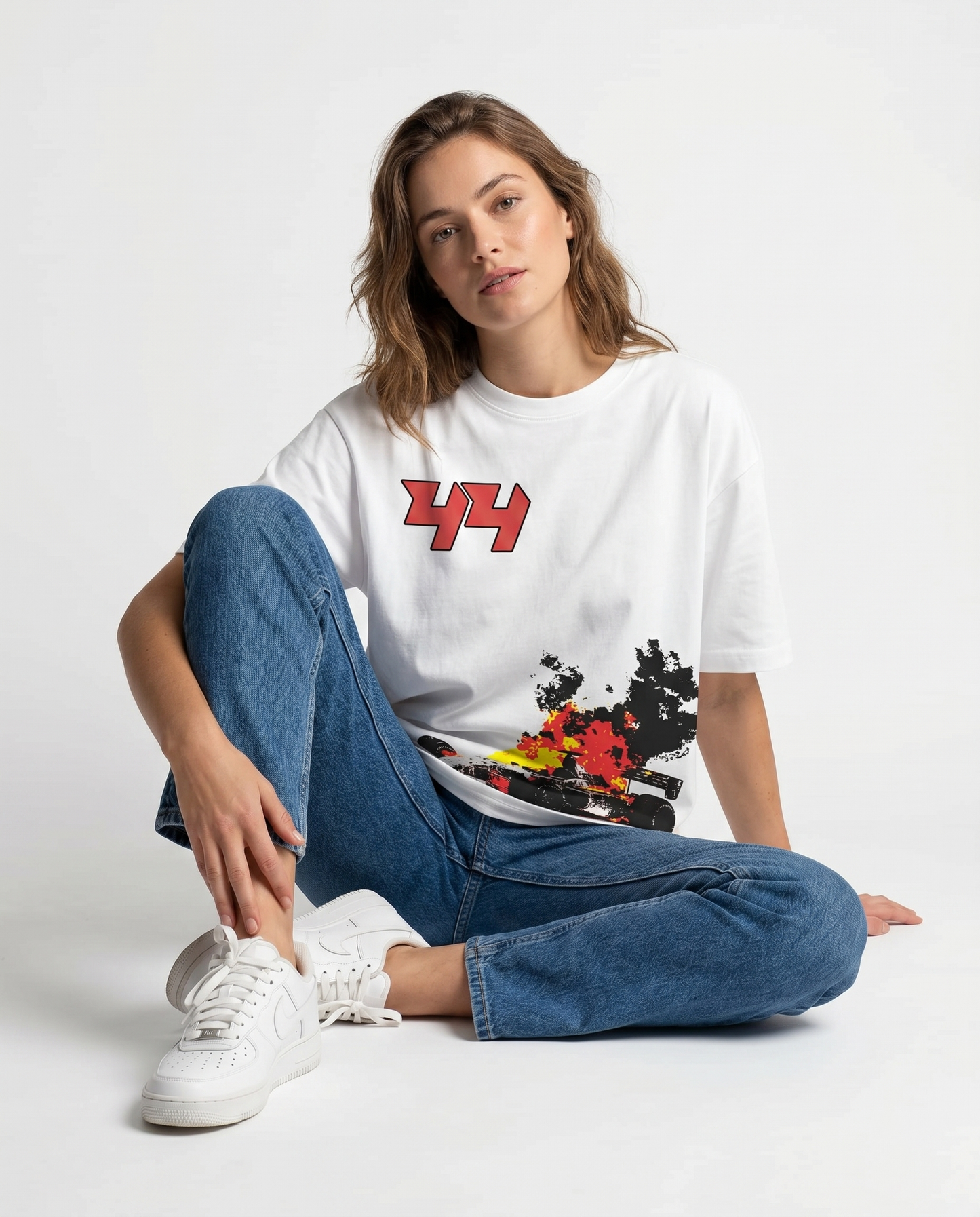 GRPHX F1 44 graphic tee lifestyle shot – premium streetwear India