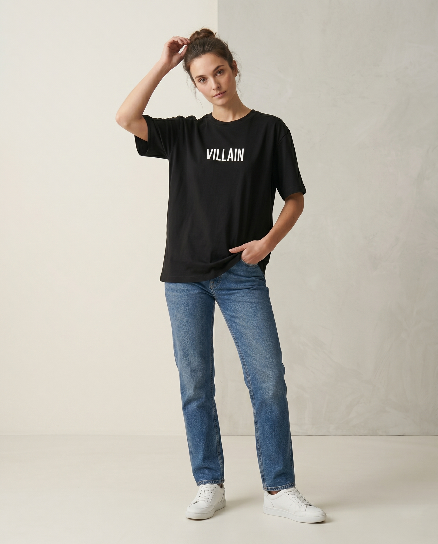 GRPHX Not the Hero Villain Edition graphic oversized t-shirt front view