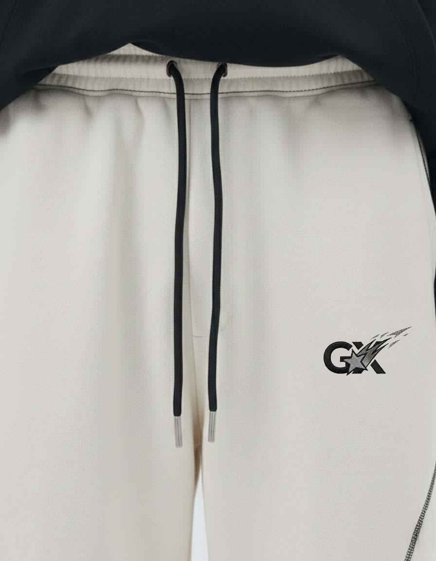 GRPHX White Oversized Cotton Lower 330 GSM close up view – heavyweight comfort fit