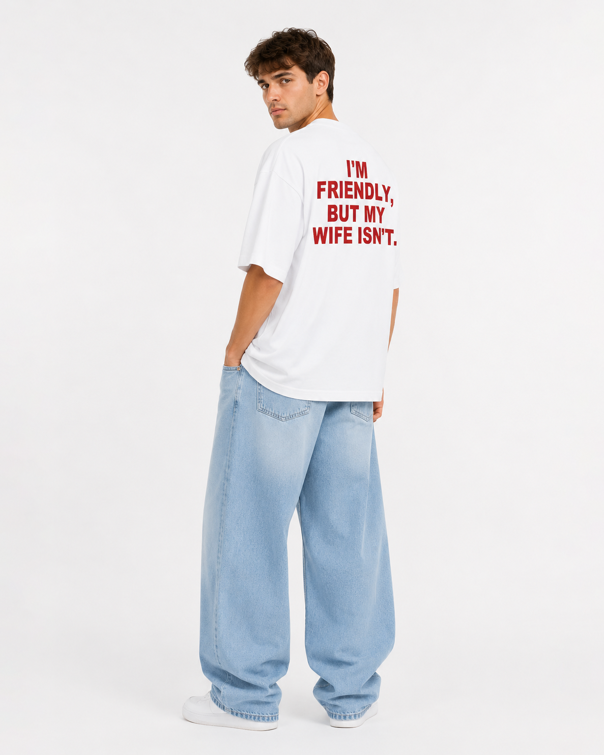 I'm Friendly, But My Wife Isn't – Oversized Graphic T-Shirt | Premium Heavyweight Cotton