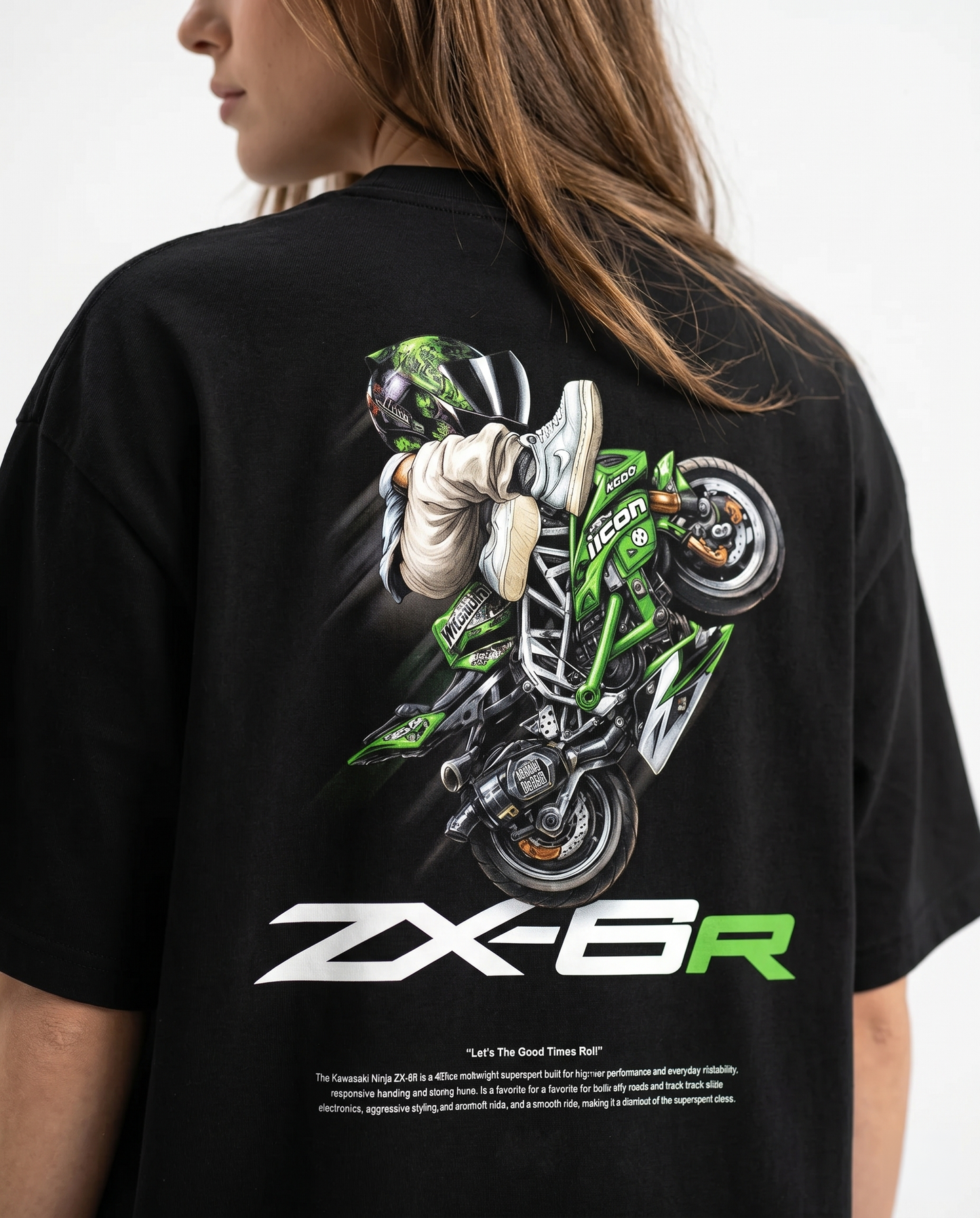 GRPHX Kawasaki ZX-6R black cotton t-shirt detail shot