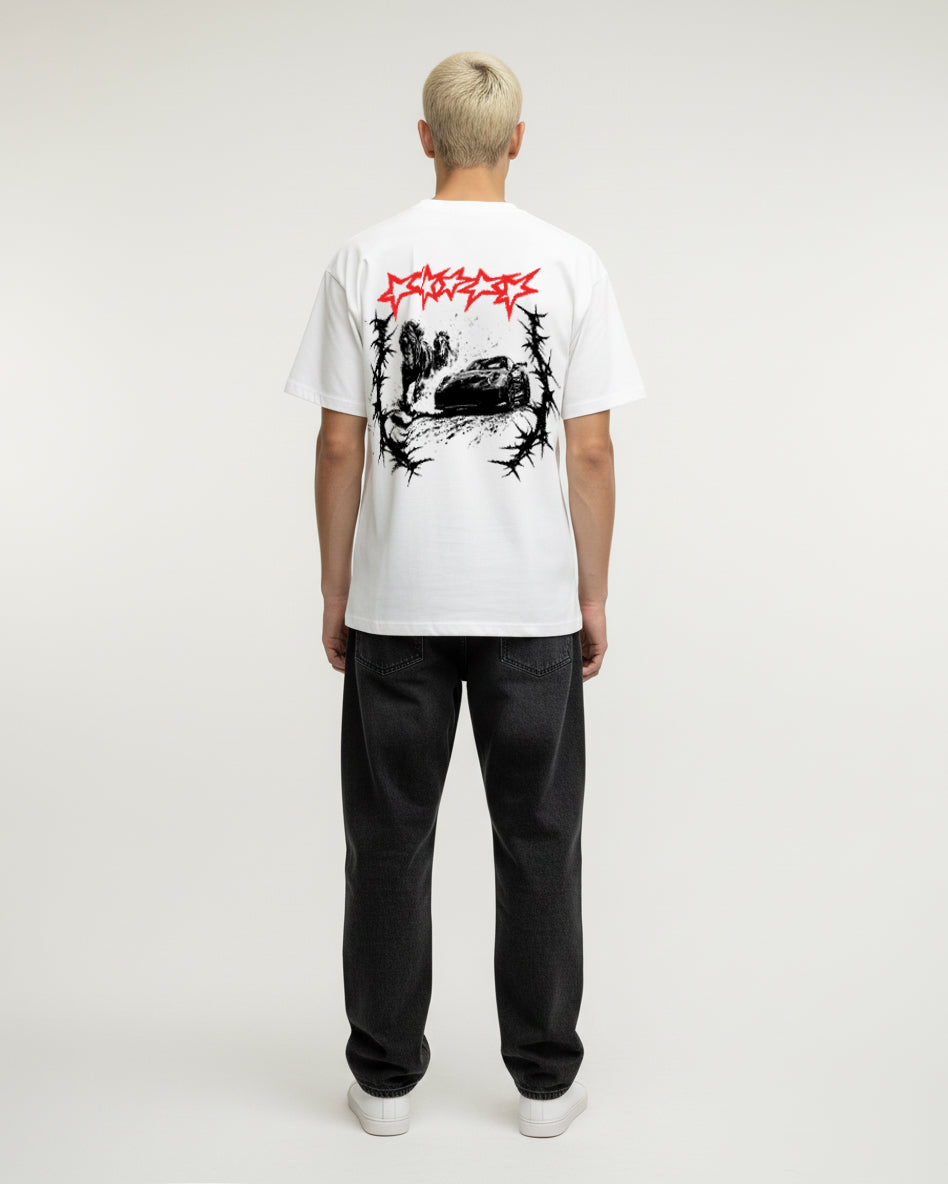 GRPHX Nitro Racing tee back graphic detail – motorsport streetwear