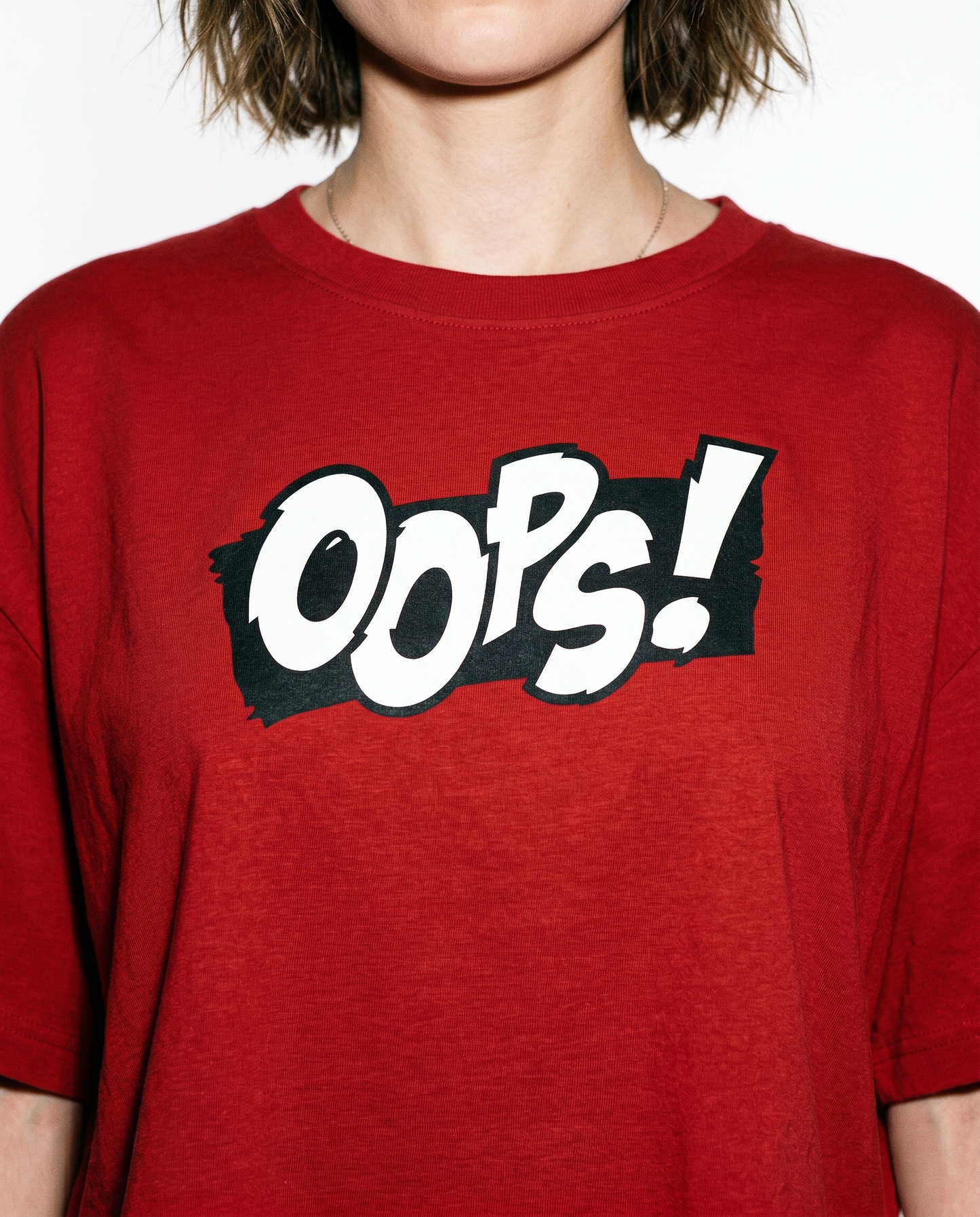 GRPHX Oops graphic oversized crop top close up