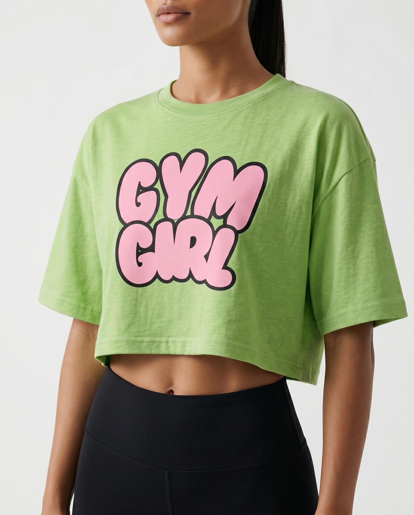 GRPHX GYM GIRL statement oversized crop tee close up