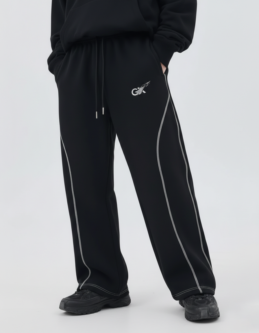 GRPHX Black Oversized Cotton Track Pants side view