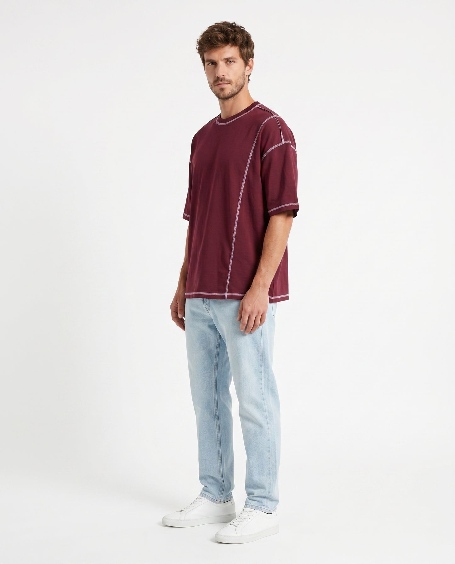 Maroon Deconstructed Seam Tee | 220 GSM Supima Cotton