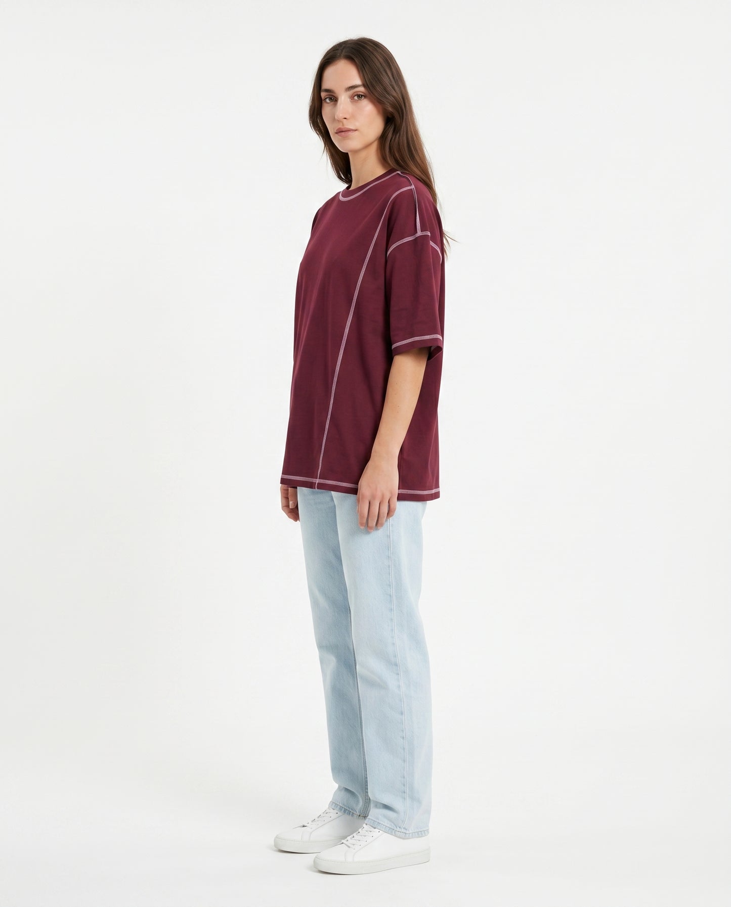 Maroon Deconstructed Seam Tee | 220 GSM Supima Cotton