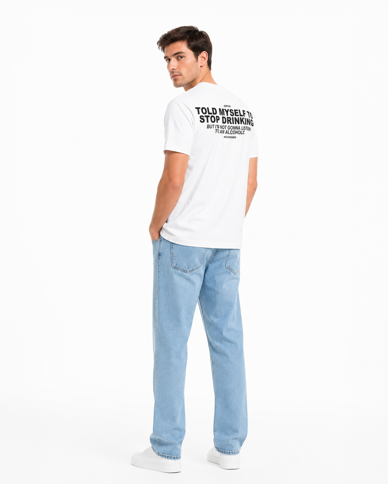 Told Myself to Stop Drinking – Back Graphic White Regular-Fit T-Shirt