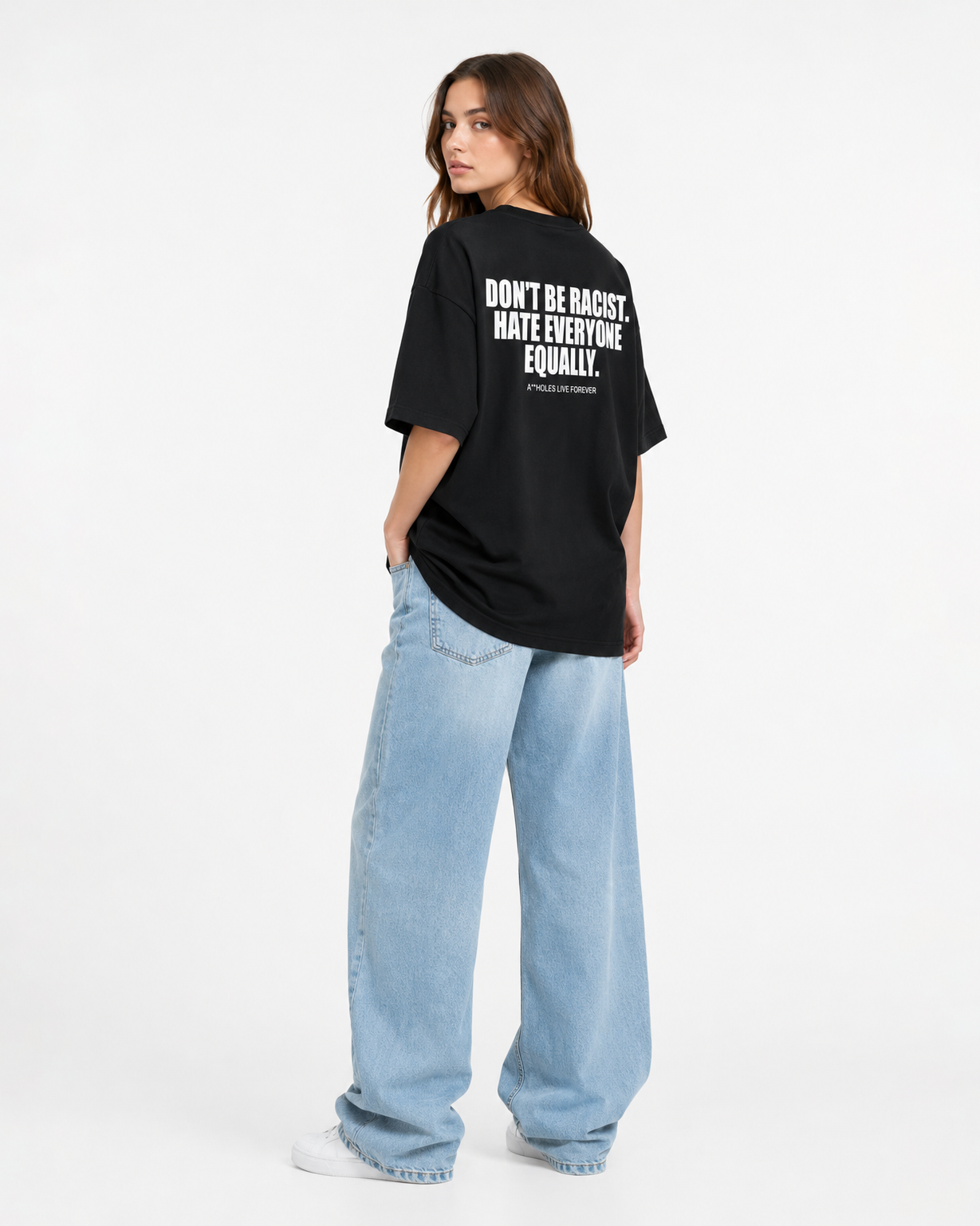 Don't Be Racist. Hate Everyone Equally. – Oversized Graphic T-Shirt | Premium Heavyweight Cotton (Unisex)
