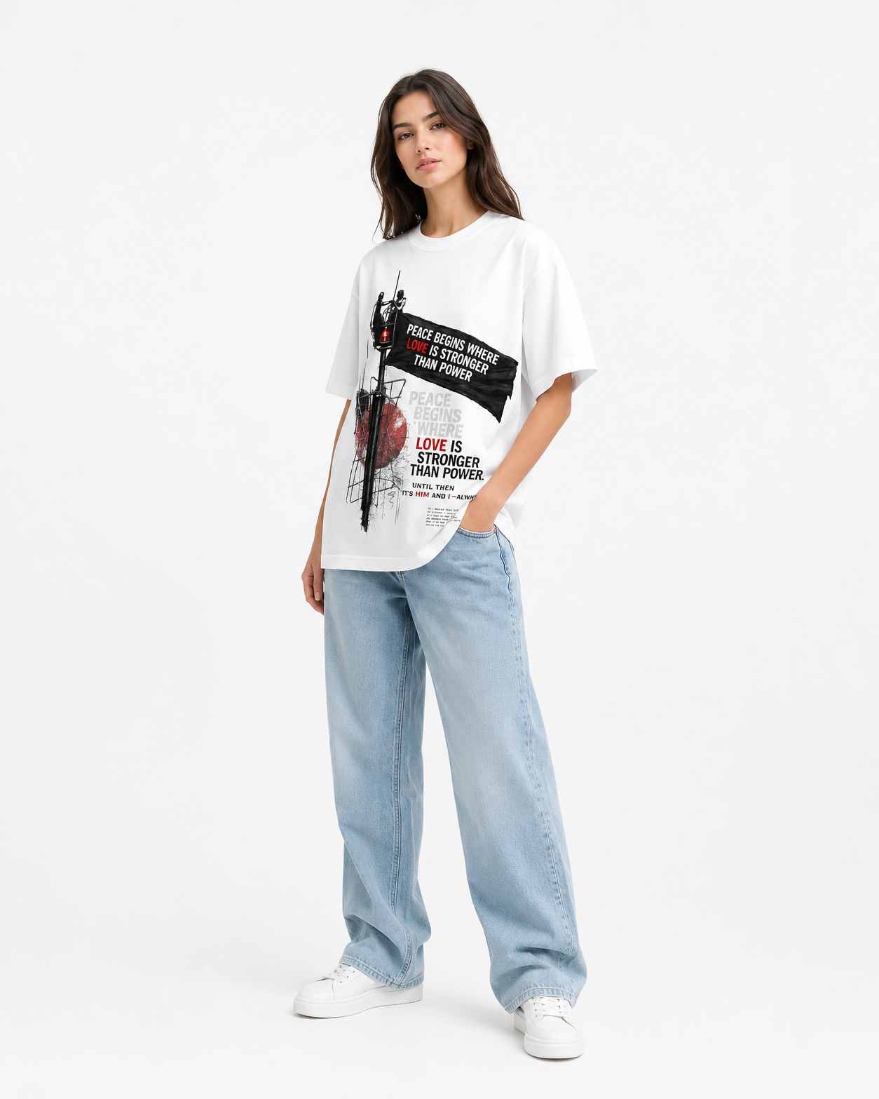 Peace Begins Where Love Is Stronger Than Power – Oversized Graphic T-Shirt | Unisex Premium Cotton