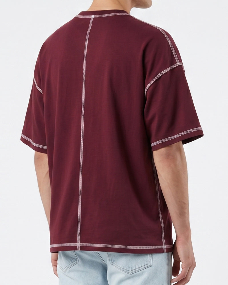 Maroon Deconstructed Seam Tee | 220 GSM Supima Cotton