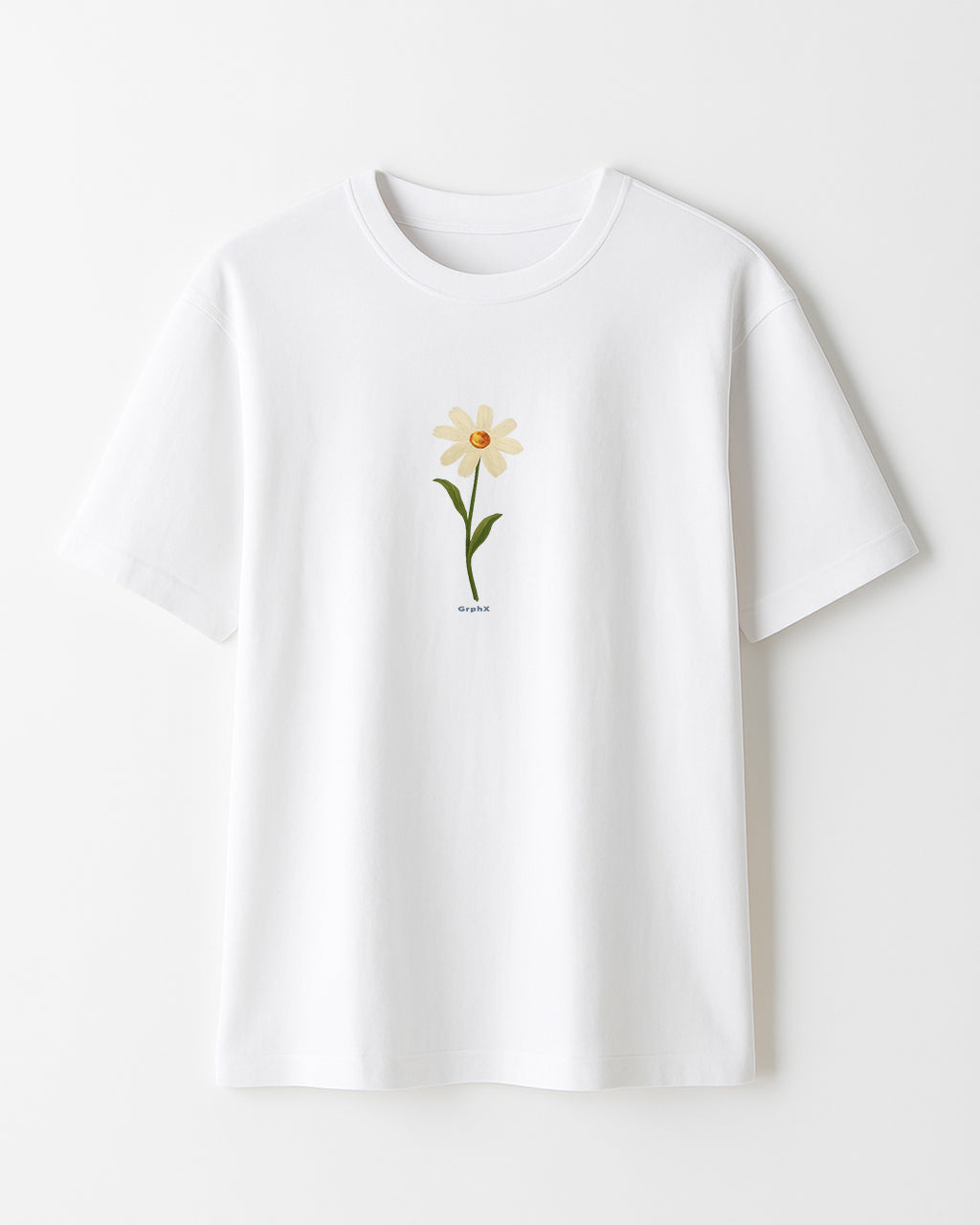 GrphX Oversized Cotton T-Shirt – “Bloom Through Chaos” Oversized Daisy Graphic T-Shirt – White Cotton