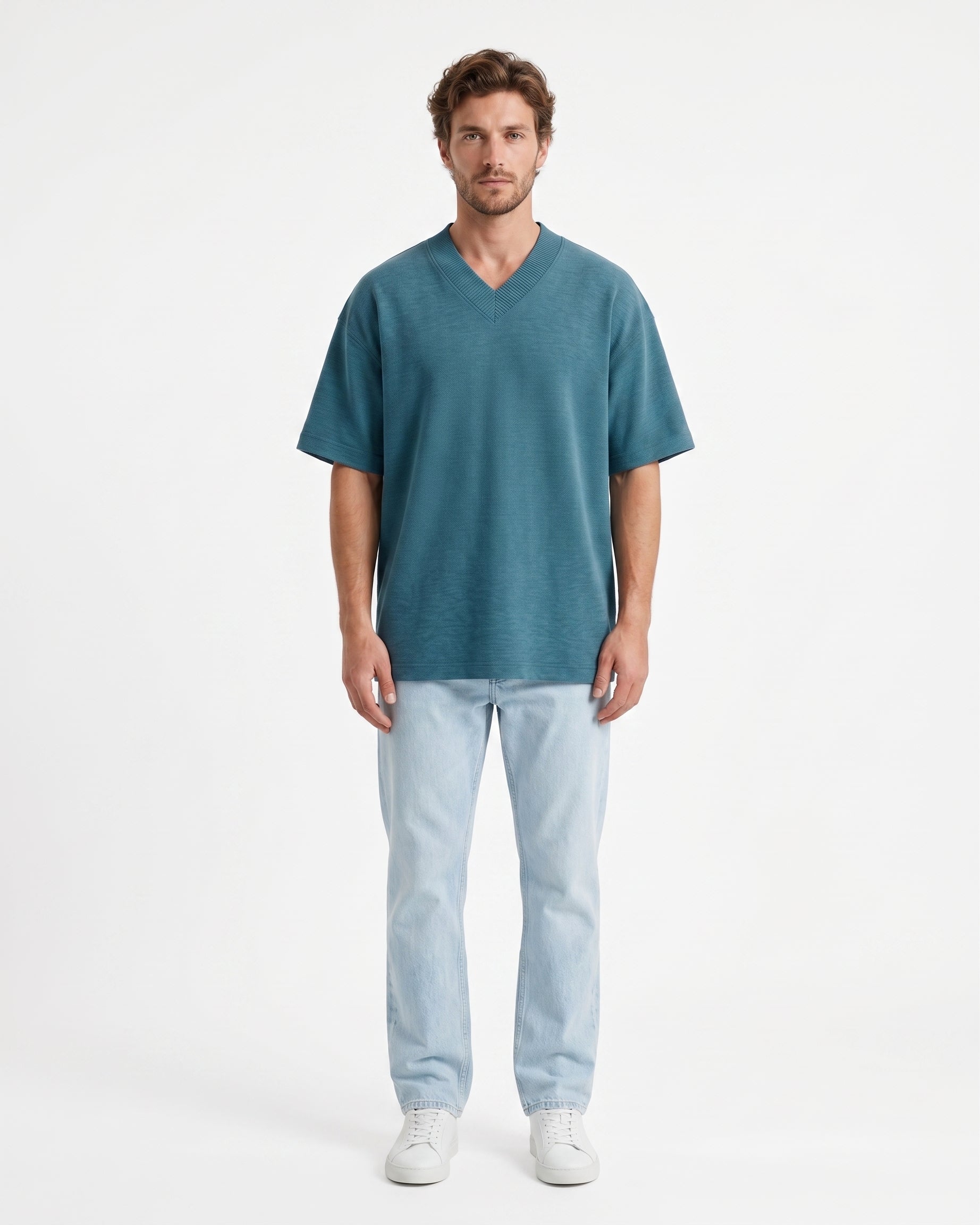 Sea Pine Oversized V-Neck | 280 GSM Cotton Terry