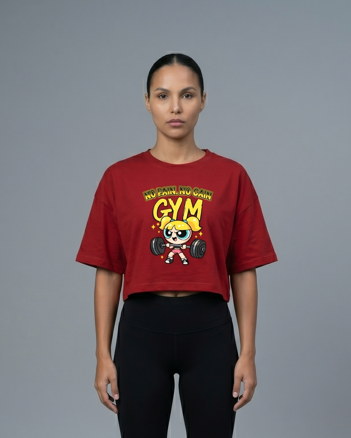 GRPHX "No Pain, No Gain" Oversized Crop Tee - Red