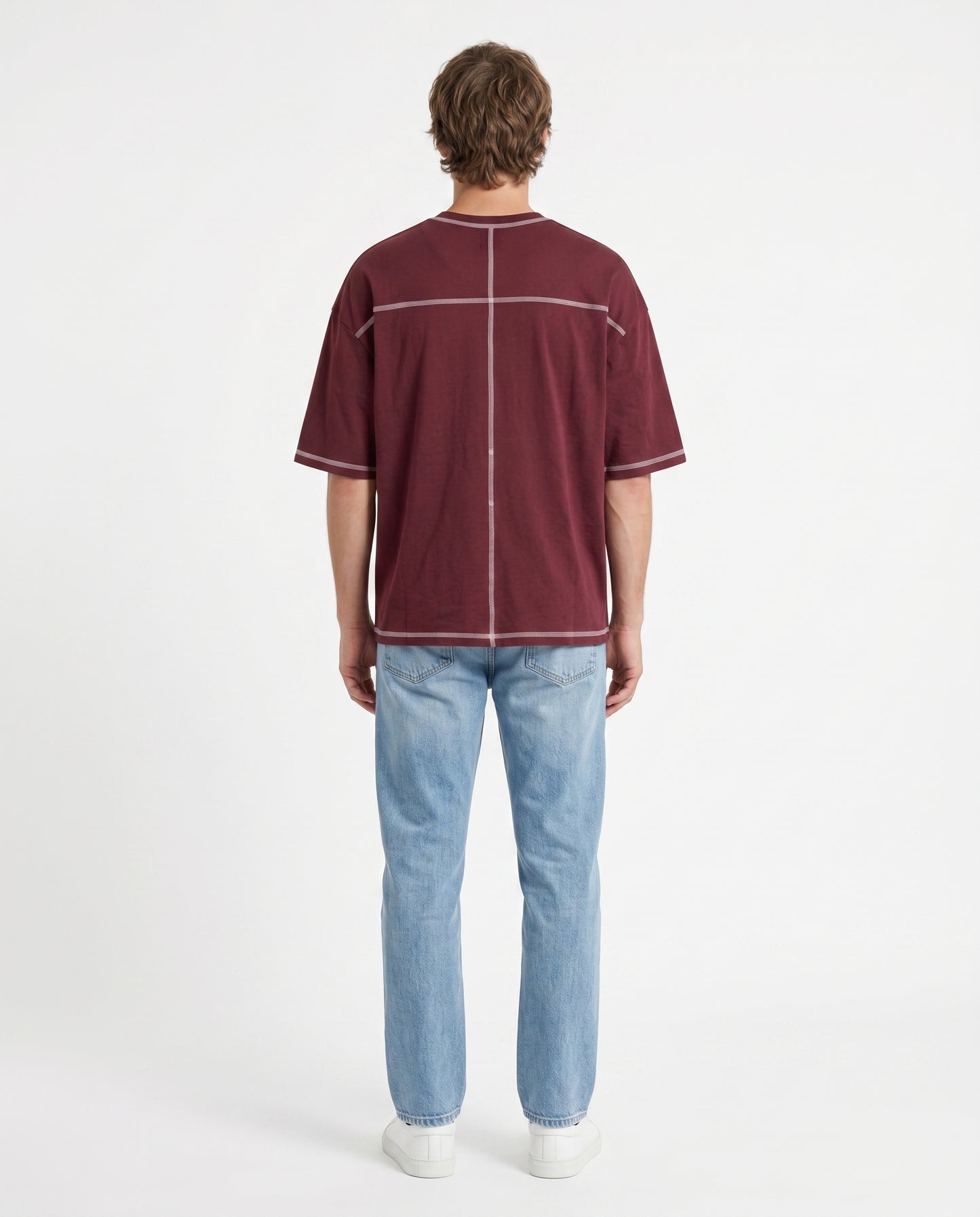 Maroon Contrast Stitch Oversized Tee | 220 GSM Supima Cotton