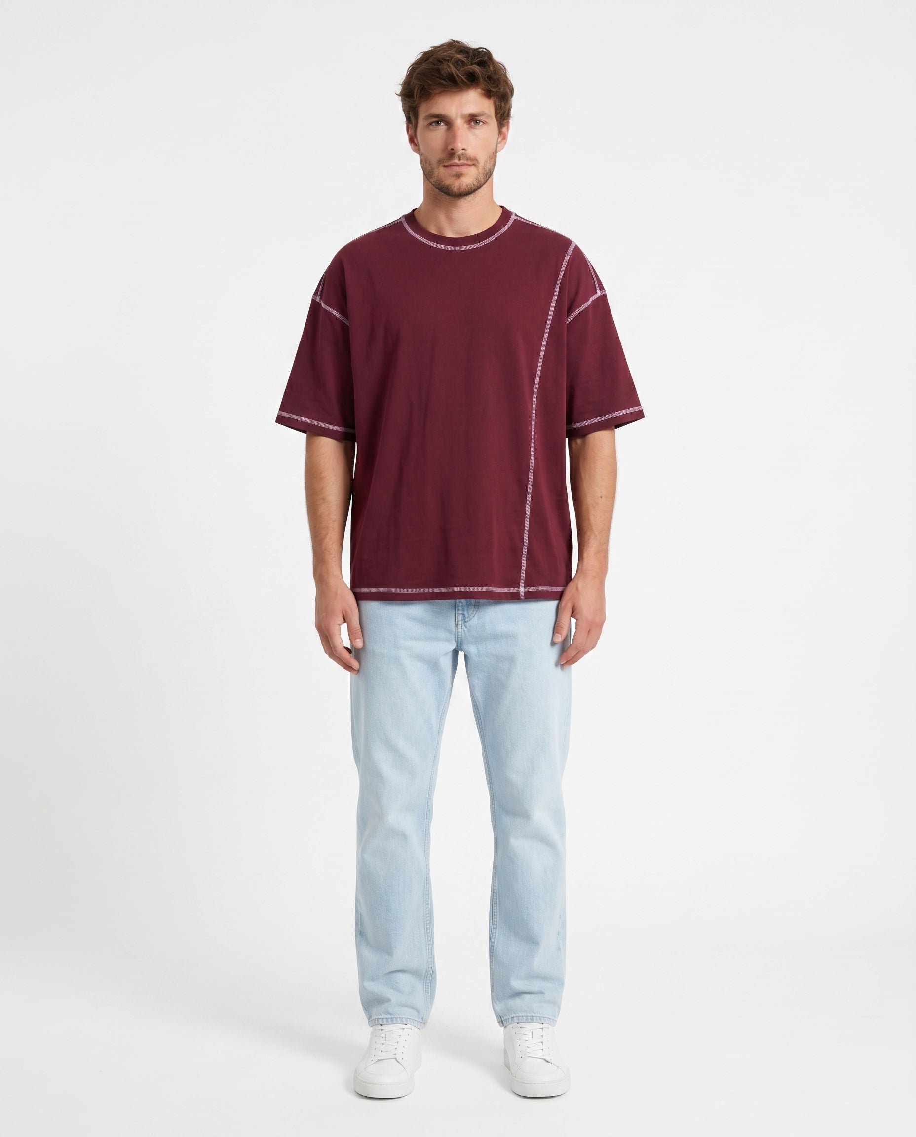 Maroon Deconstructed Seam Tee | 220 GSM Supima Cotton