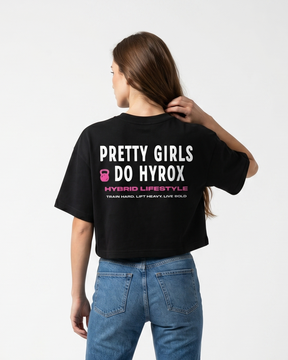 GRPHX Pretty Girls Do Hyrox crop top back view – Hyrox fitness statement