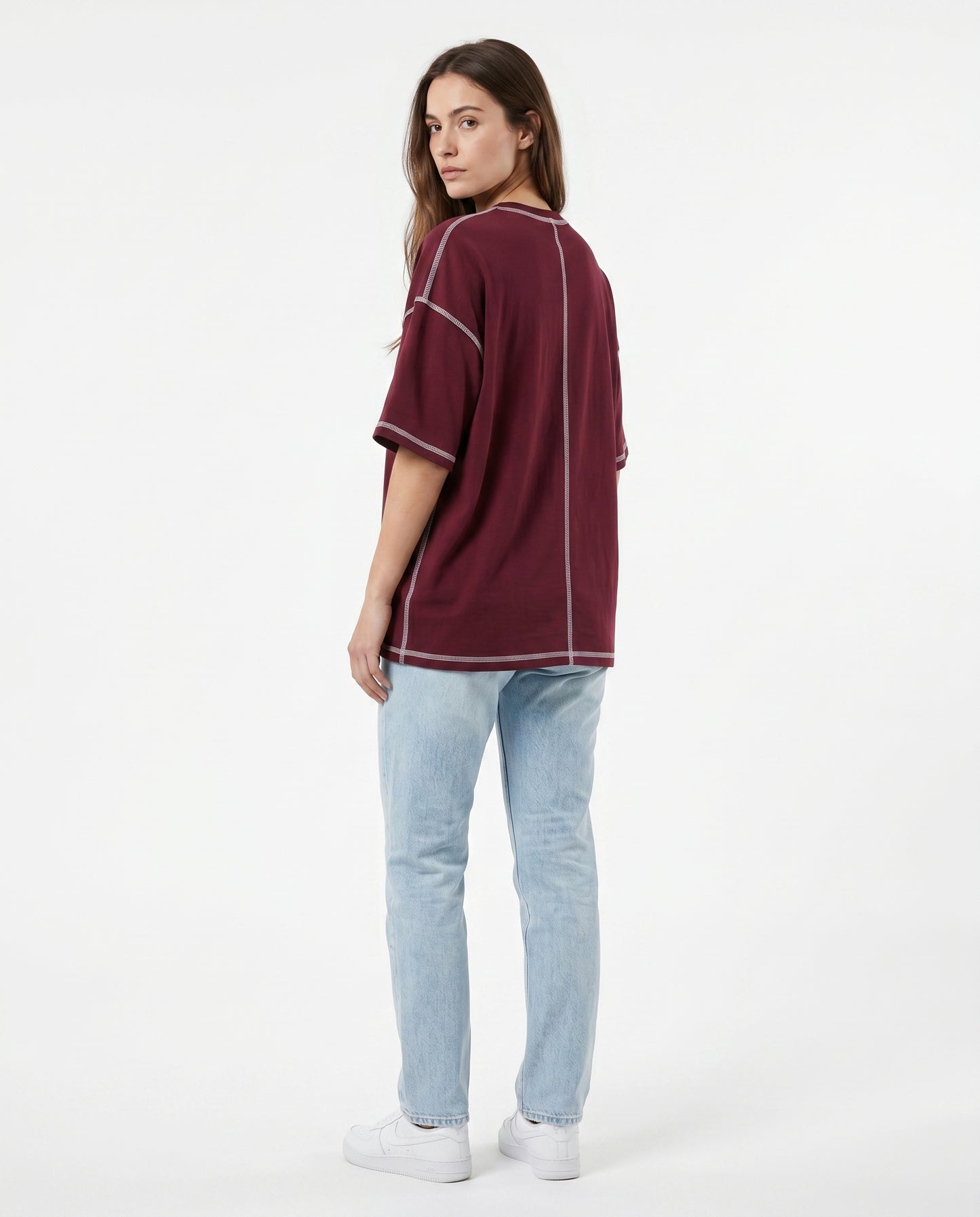 Maroon Deconstructed Seam Tee | 220 GSM Supima Cotton