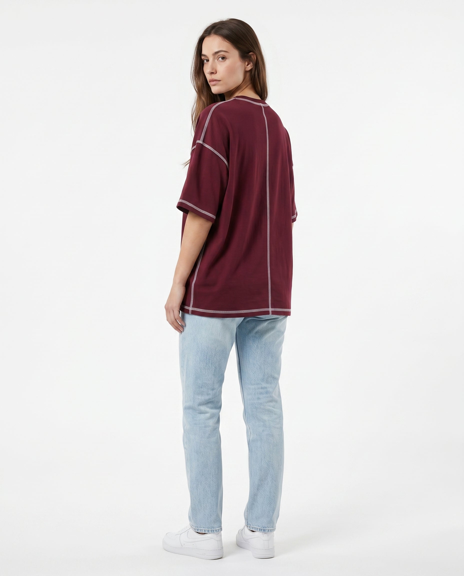Maroon Deconstructed Seam Tee | 220 GSM Supima Cotton