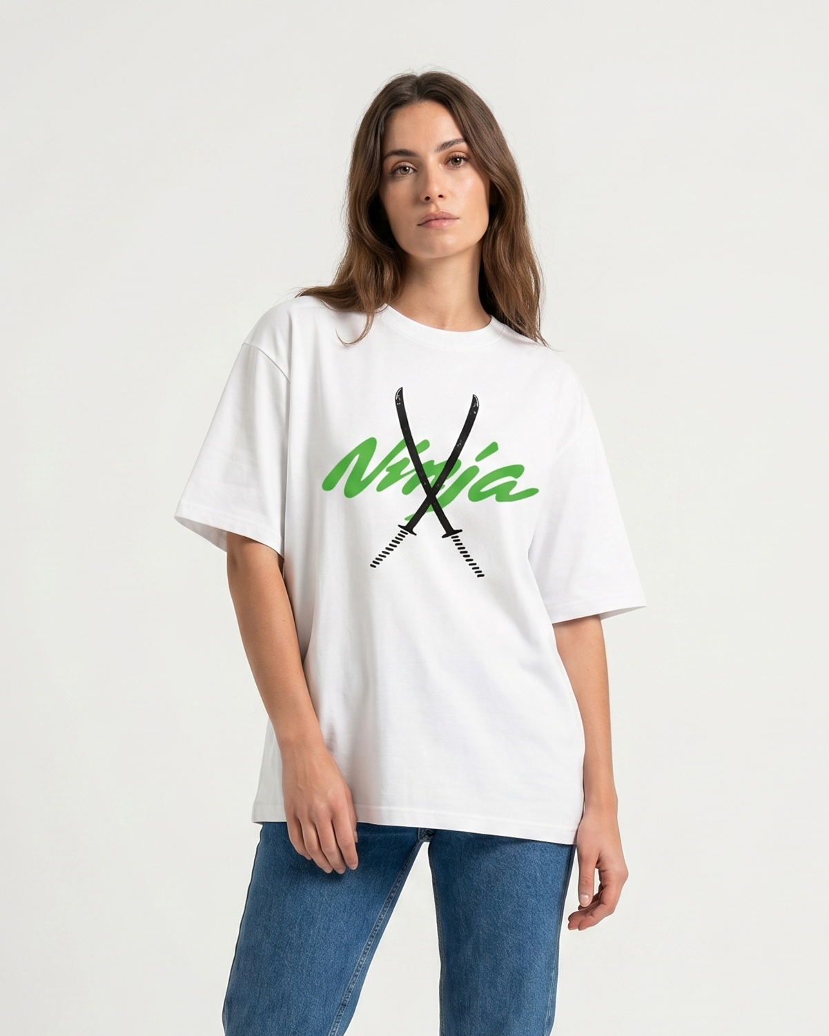 GRPHX Moto-Samurai signature series tee worn by model – front