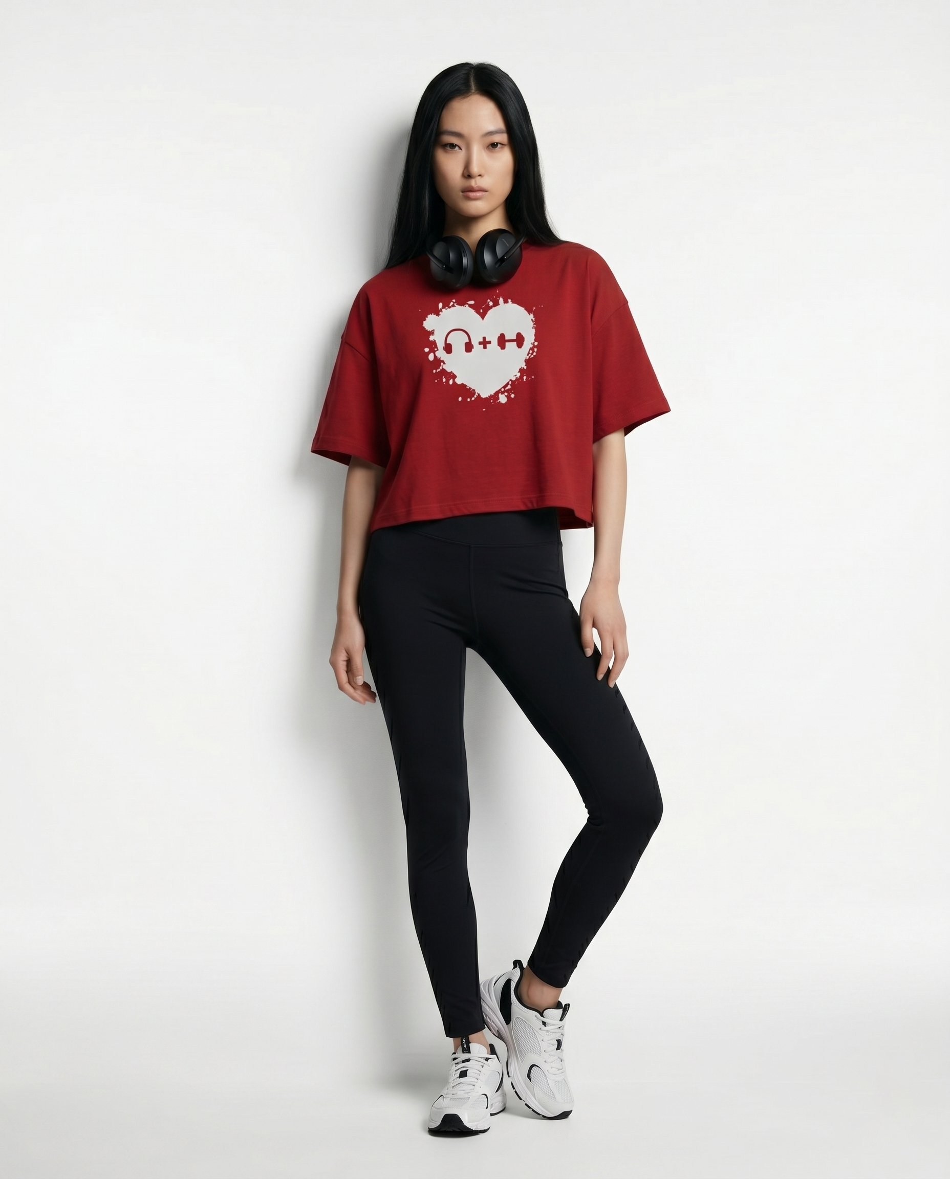 GRPHX Heart Beats and Heavy Lifts gym oversized crop top front view