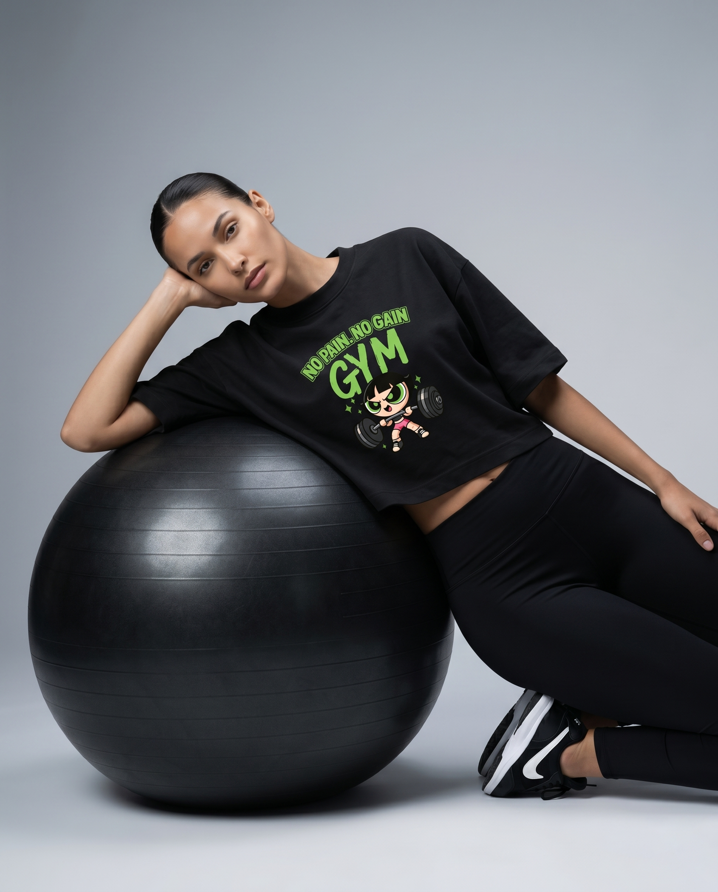 GRPHX No Pain No Gain gym oversized crop tee front view