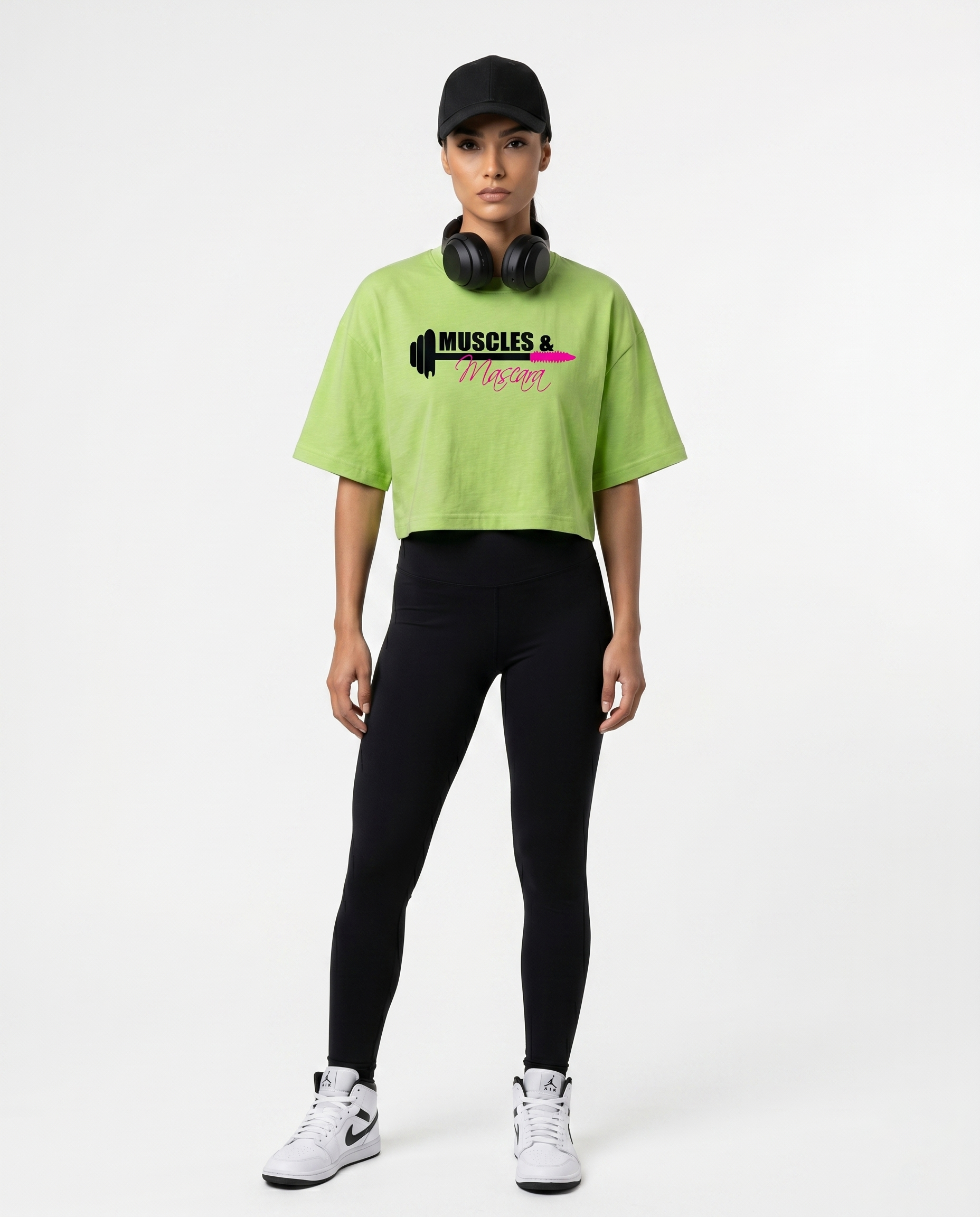 GRPHX Muscles and Mascara gym graphic oversized crop top front view