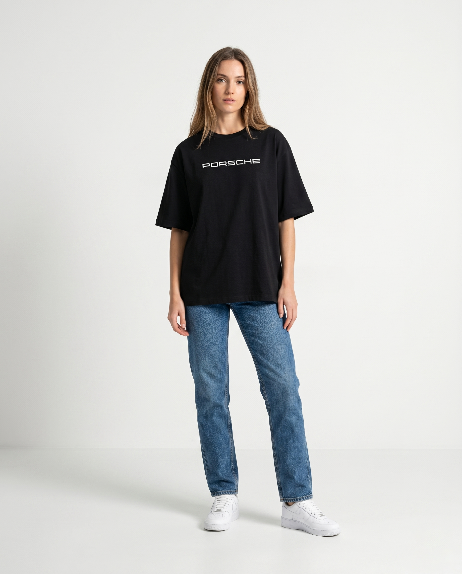 GRPHX Porsche streetwear tee side view – relaxed oversized fit