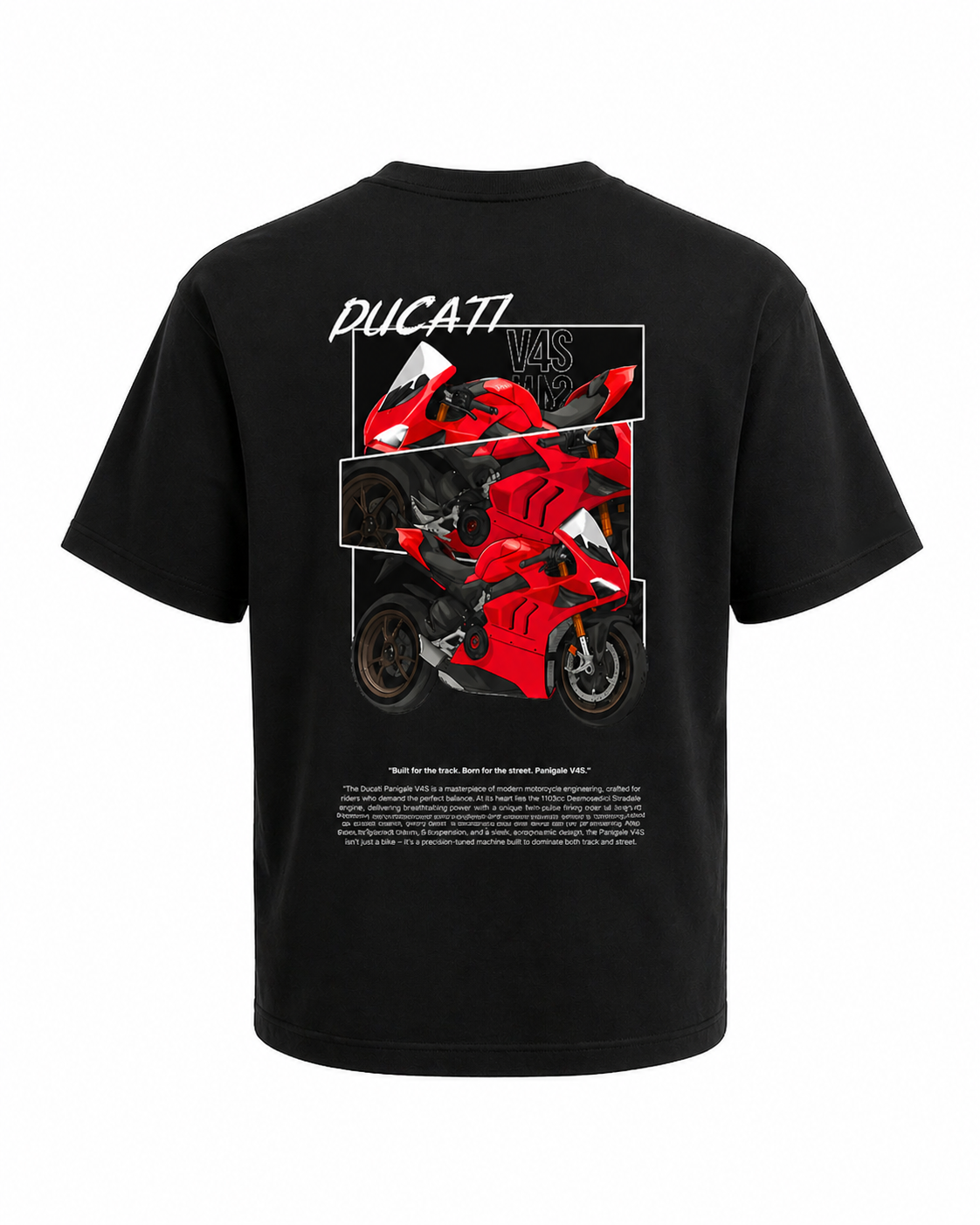 GRPHX Ducati V4S premium cotton t-shirt – flat lay back view