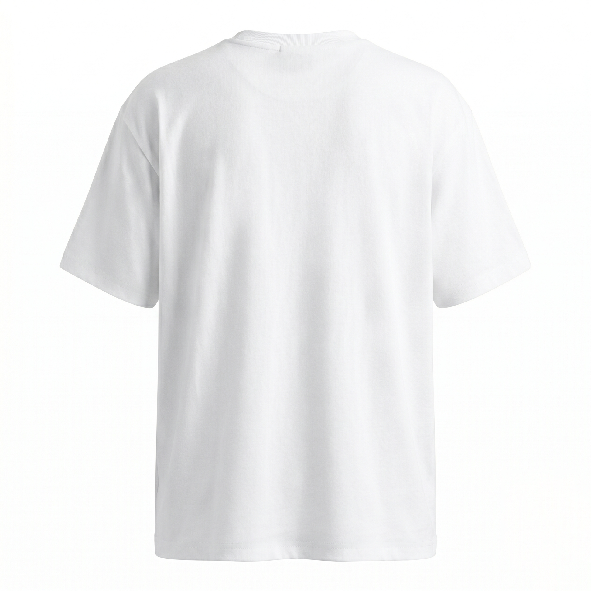 GRPHX Premium Heavyweight Oversized tee detail close-up – drop shoulder fit back flat lay