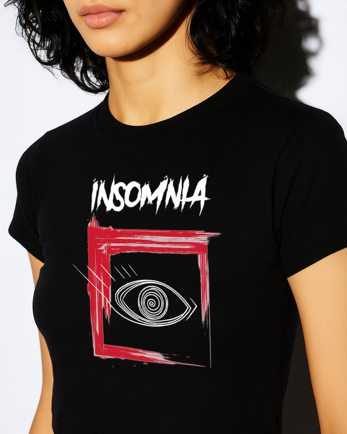 GRPHX Insomnia graphic crop tee lifestyle shot womens