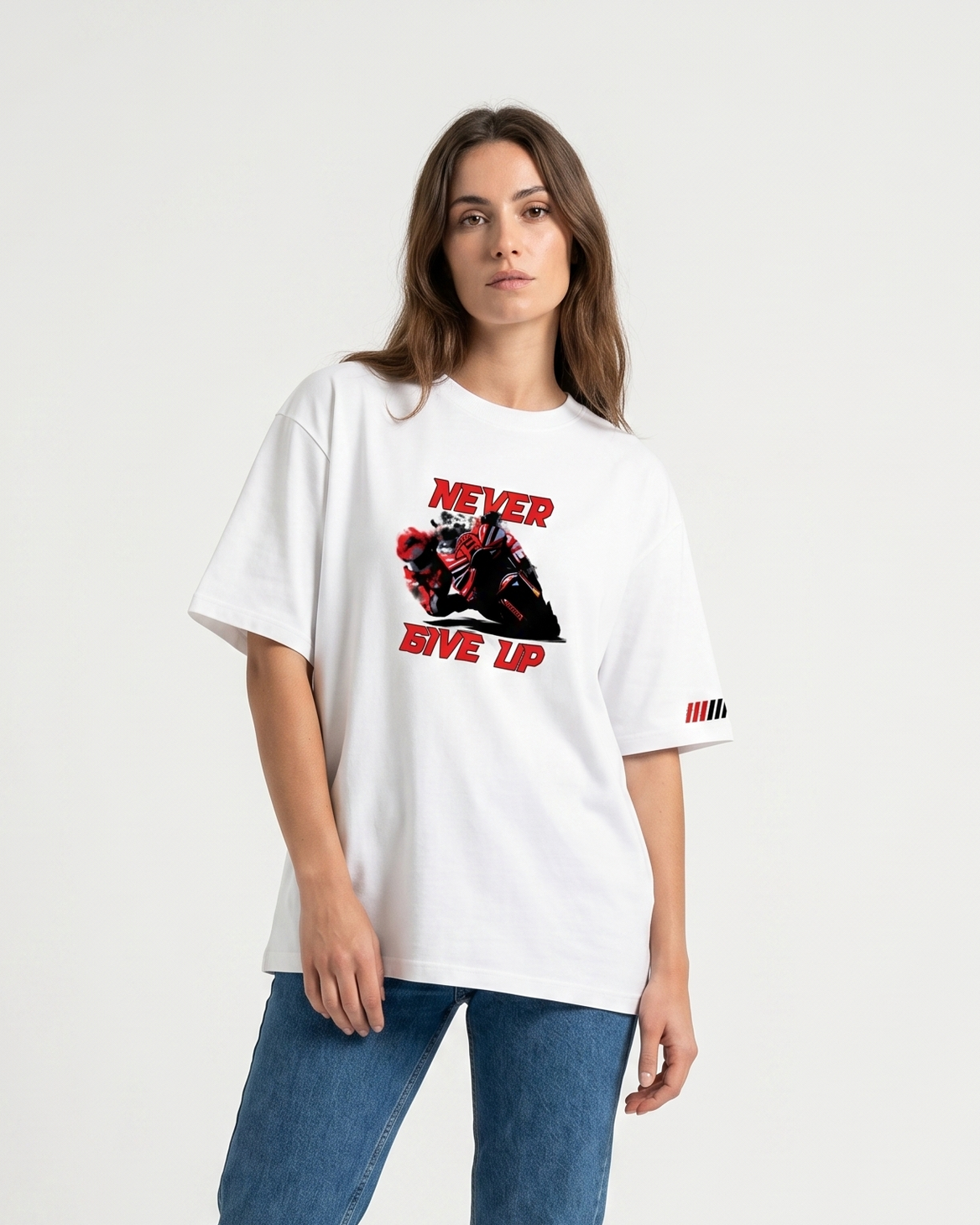 Never Give Up Graphic Cotton T-Shirt – White