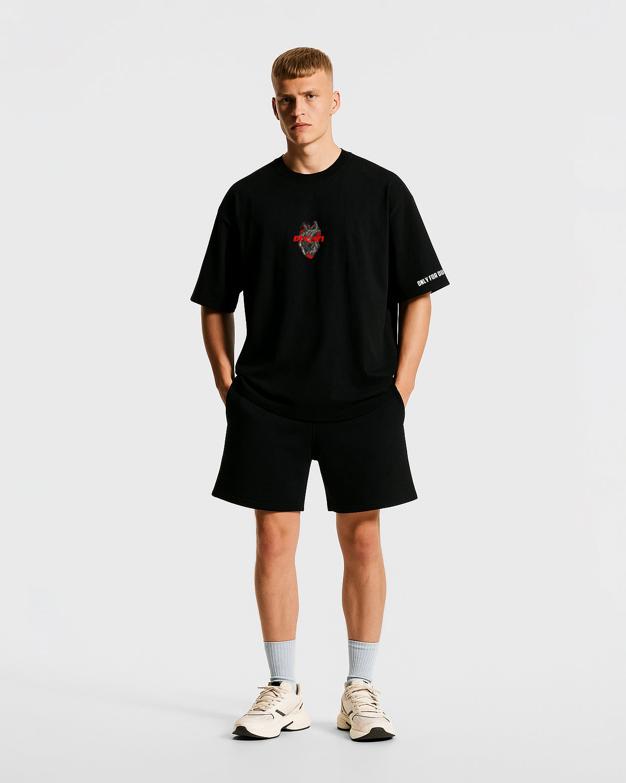 GRPHX Ducati V4S moto graphic tee – model front view