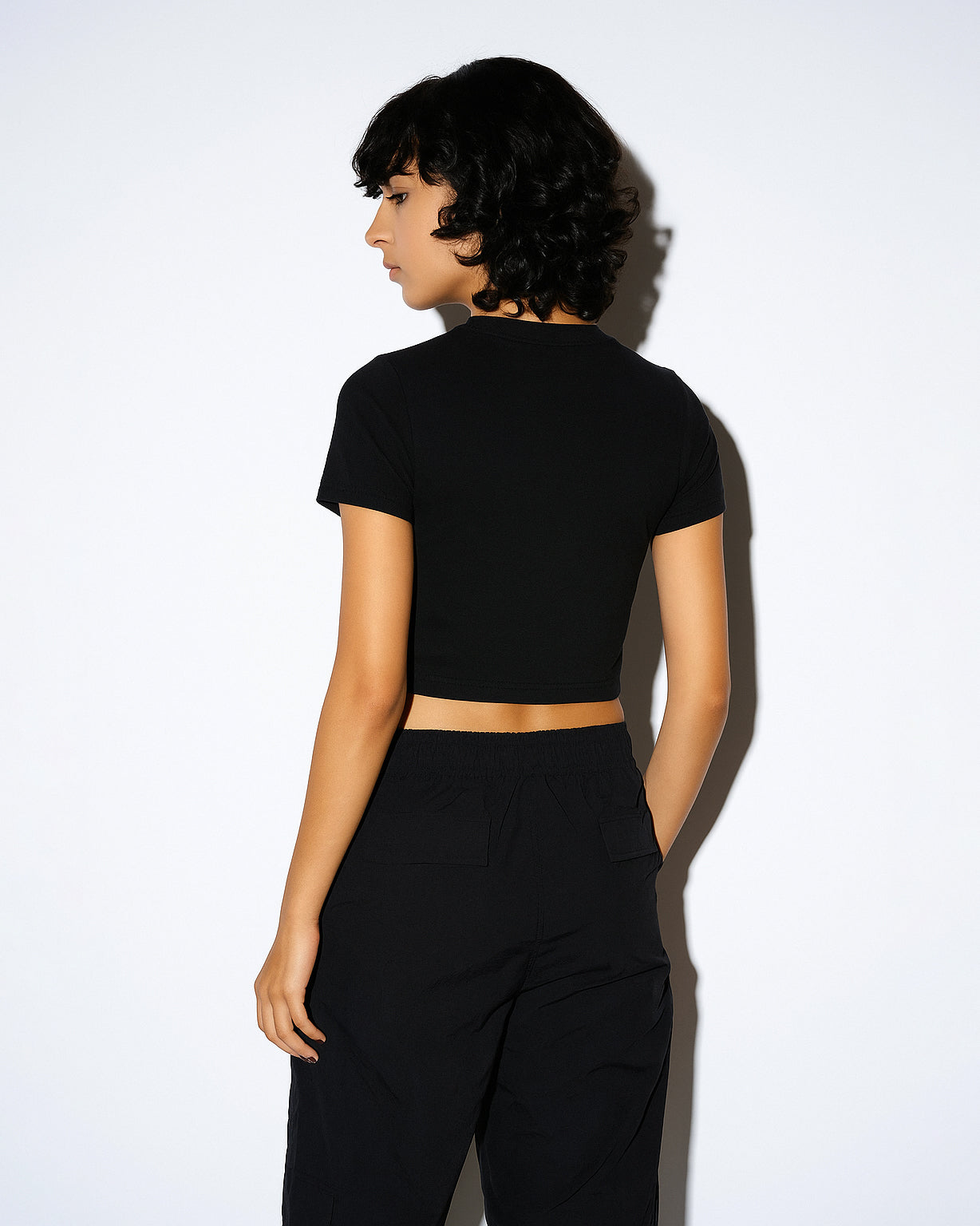 GRPHX Insomnia graphic crop tee model side view