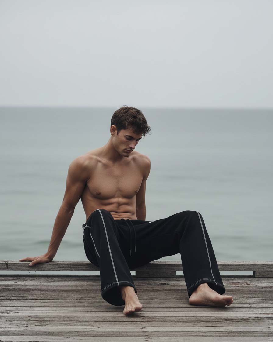 GRPHX Black Heavyweight Cotton Track Pants lifestyle shot India