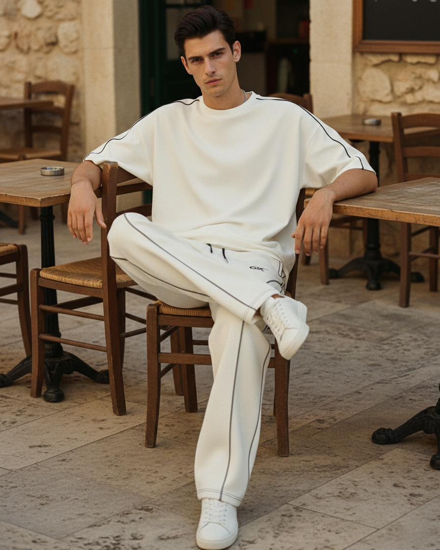 GRPHX Cafe Line Co-ord Set worn by model full outfit