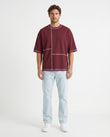 Maroon Contrast Stitch Oversized Tee | 220 GSM Supima Cotton