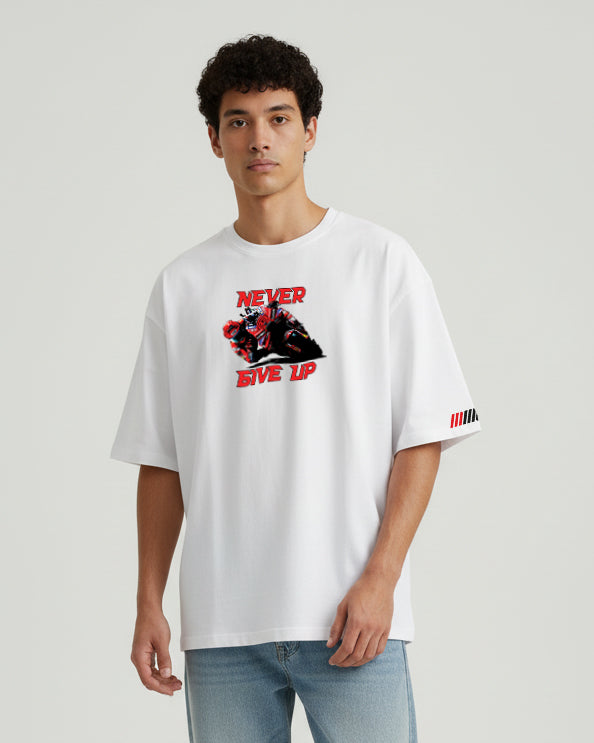 GRPHX Never Give Up white graphic t-shirt variant front