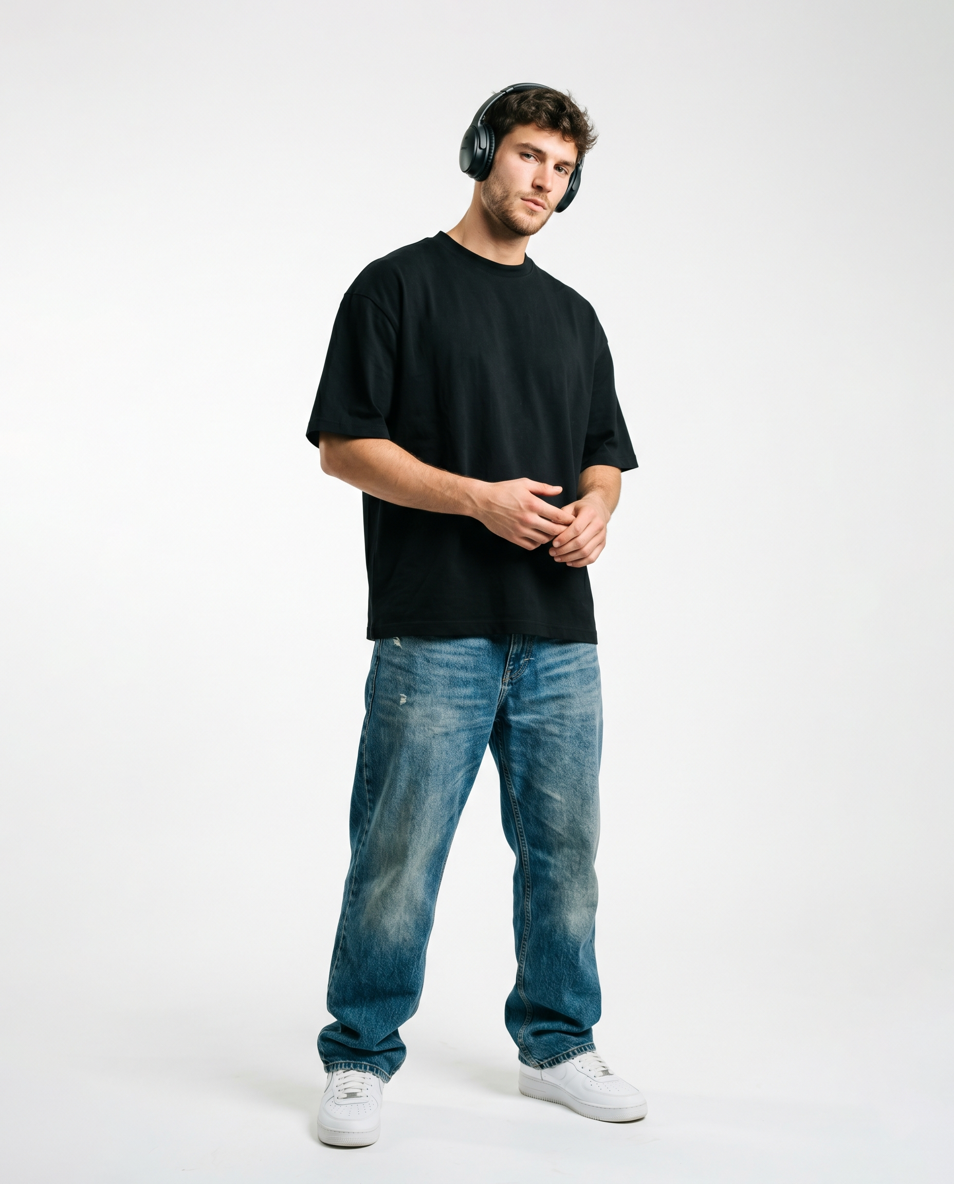 GRPHX Premium Heavyweight Cotton T-Shirt model side view