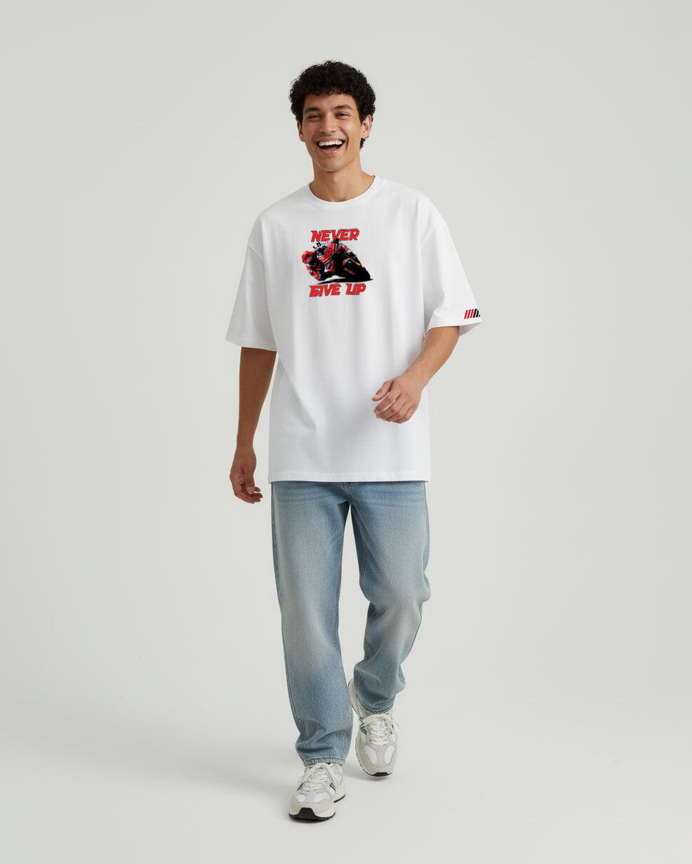 GRPHX Never Give Up graphic cotton t-shirt lifestyle shot