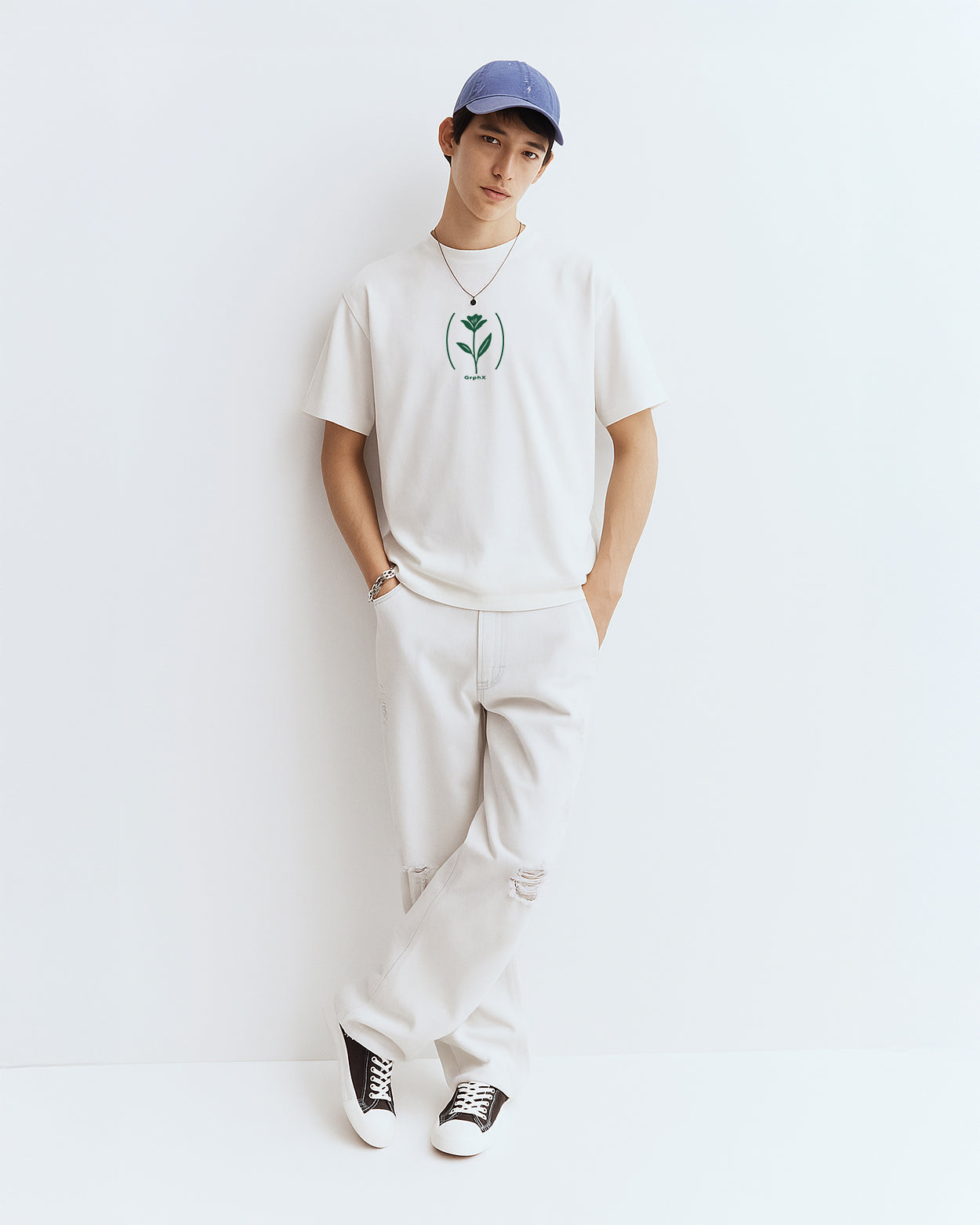 GRPHX Let Your Dreams Blossom tee model front view – relaxed fit
